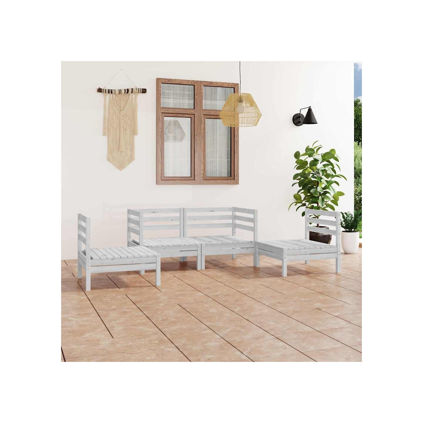 Salon de jardin 4 pcs Blanc Bois de pin massif