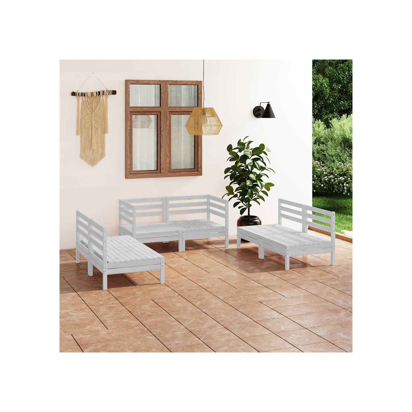 Salon de jardin 6 pcs Blanc Bois de pin massif