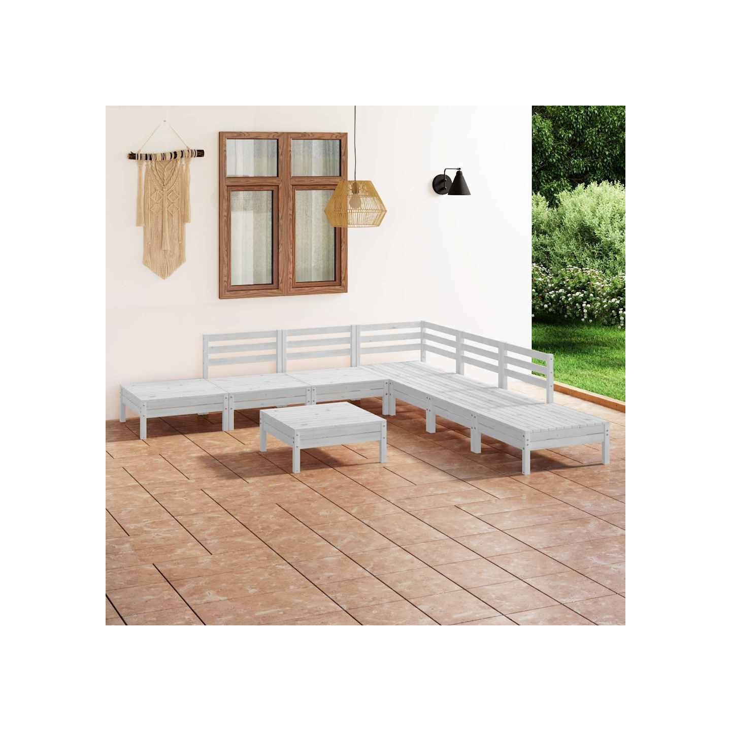 Salon de jardin 8 pcs Bois de pin massif Blanc