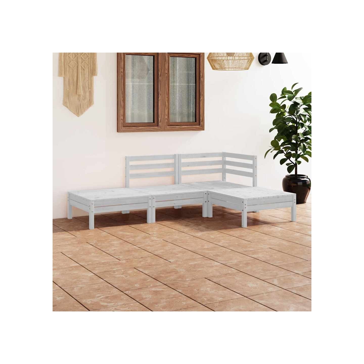 Salon de jardin 4 pcs blanc bois de pin massif