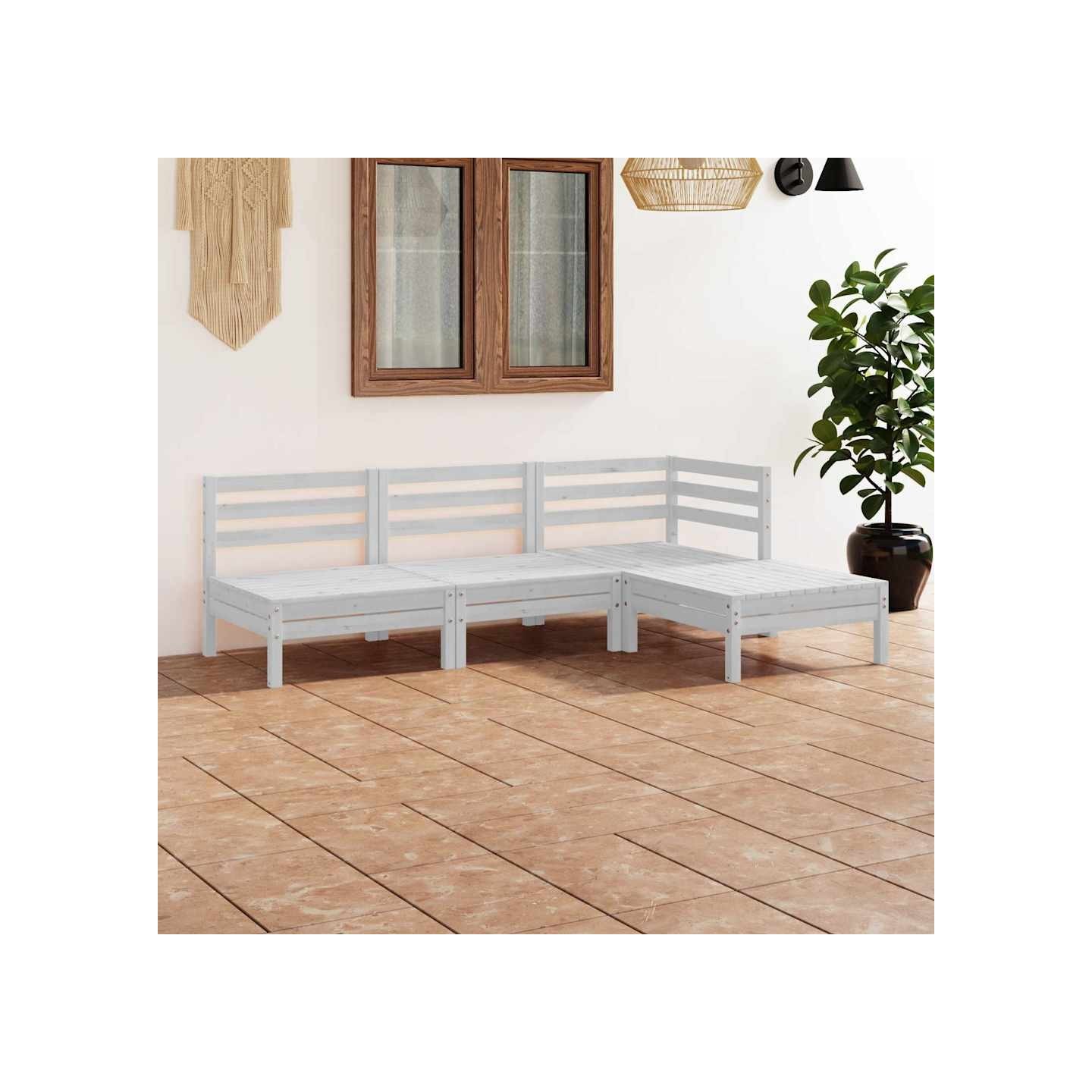 Salon de jardin 4 pcs Bois de pin massif Blanc
