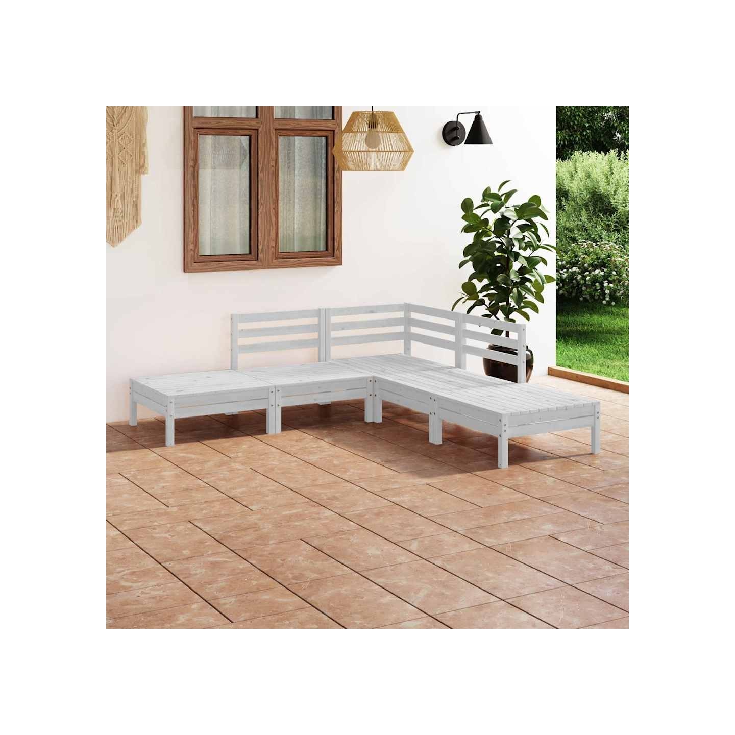 Salon de jardin 5 pcs Bois de pin massif Blanc