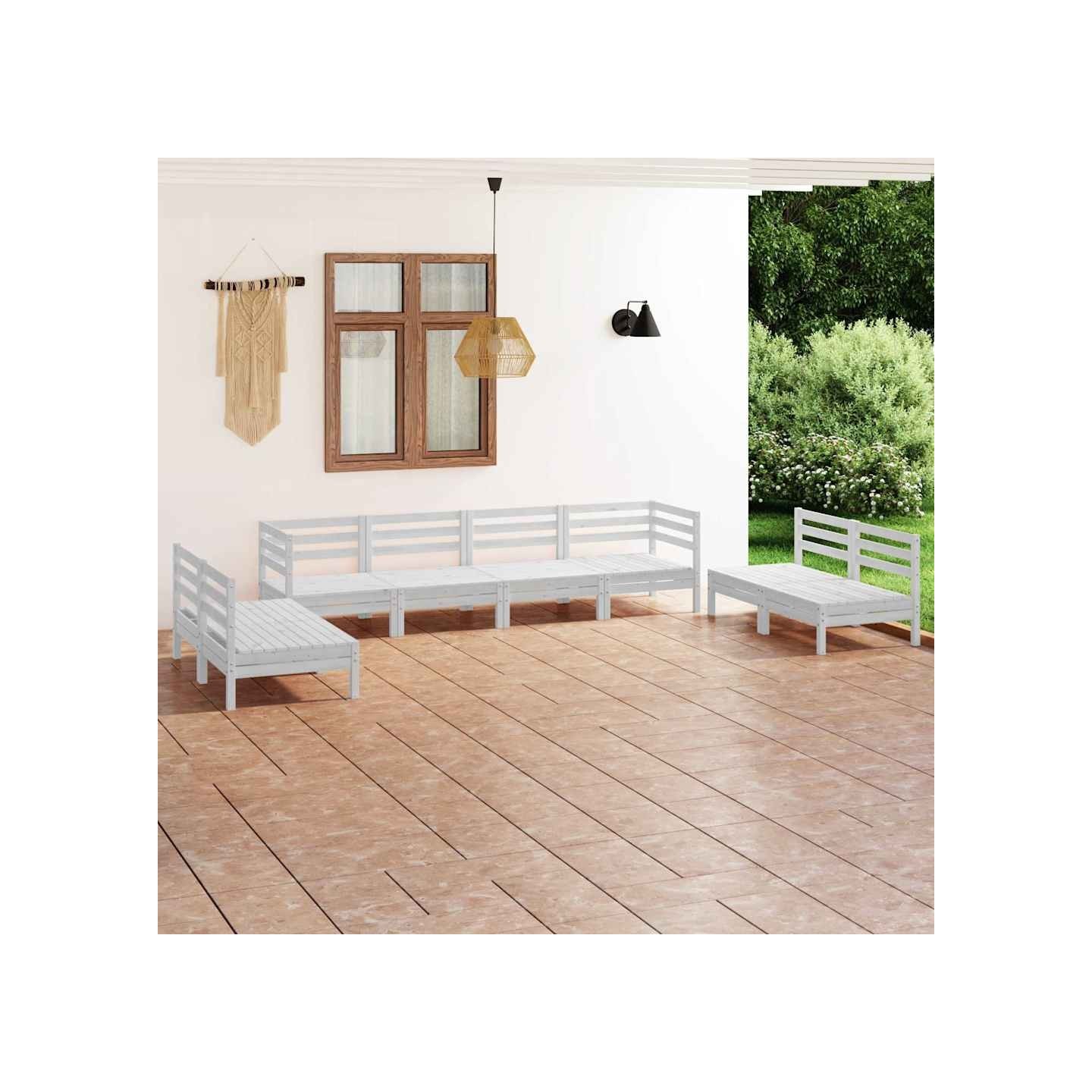 Salon de jardin 8 pcs Blanc Bois de pin massif