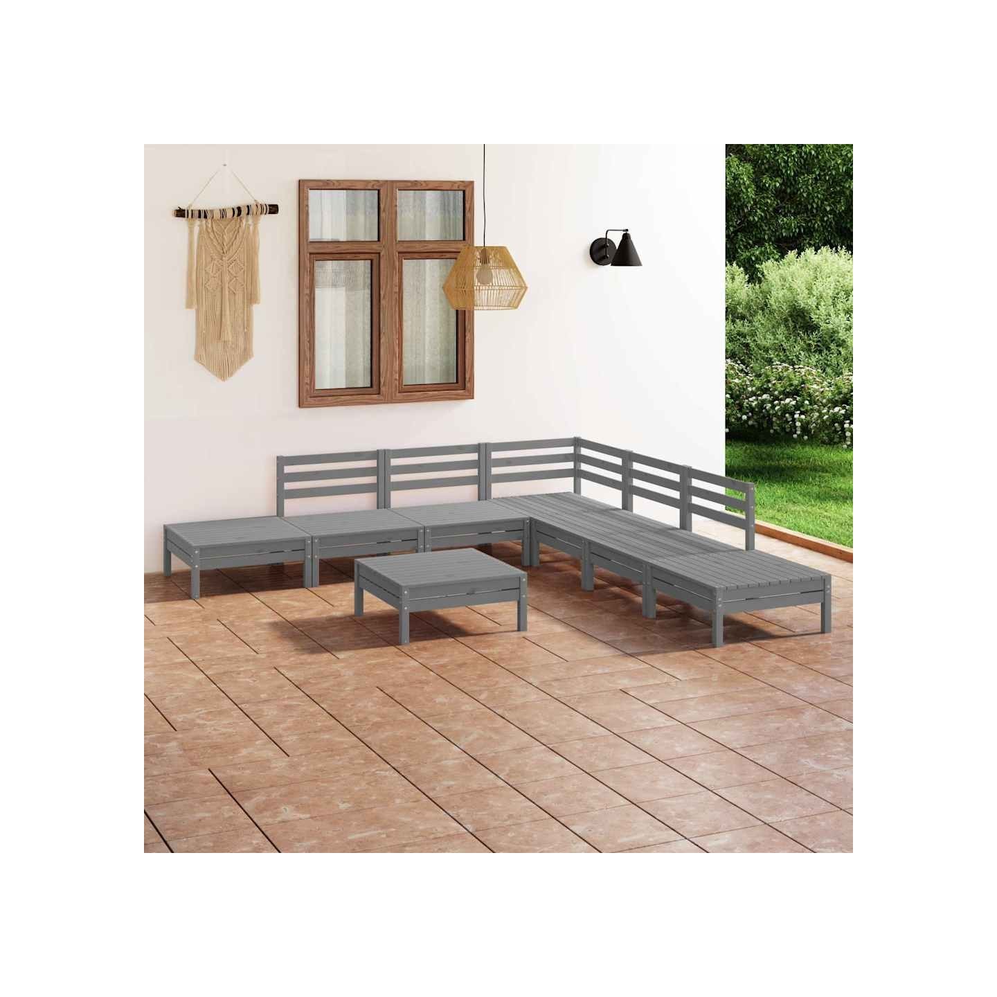 Salon de jardin 8 pcs Bois de pin massif Gris