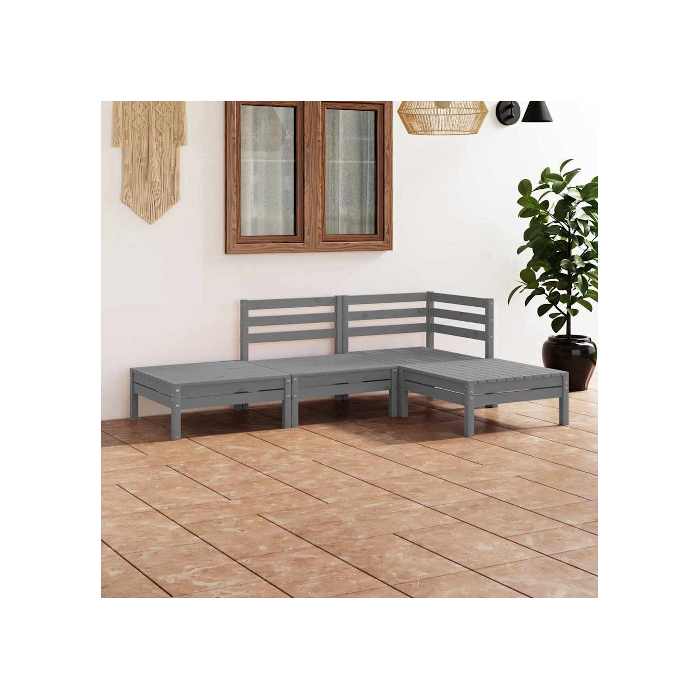 Salon de jardin 4 pcs Gris Bois de pin massif