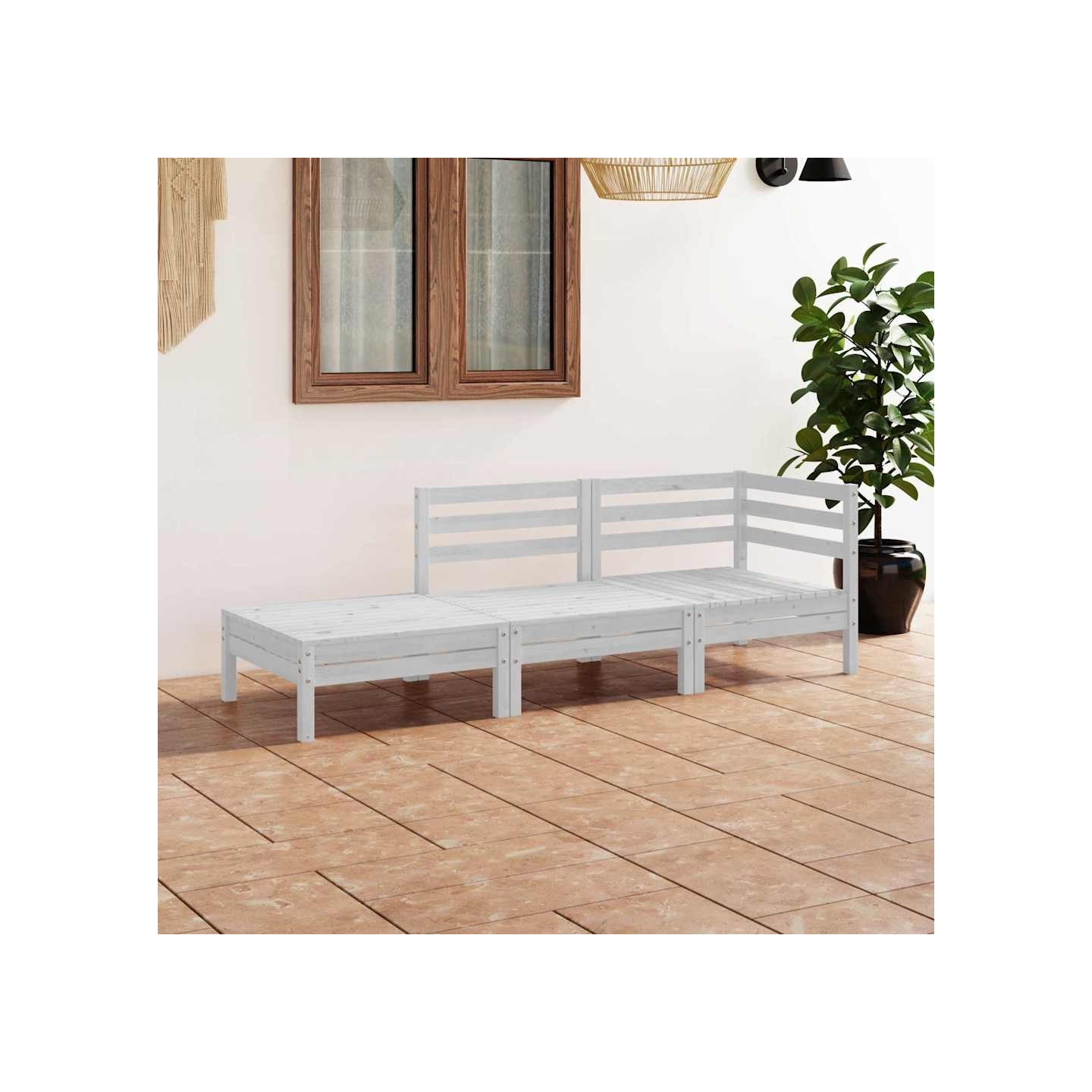 Salon de jardin 3 pcs Blanc Bois de pin massif