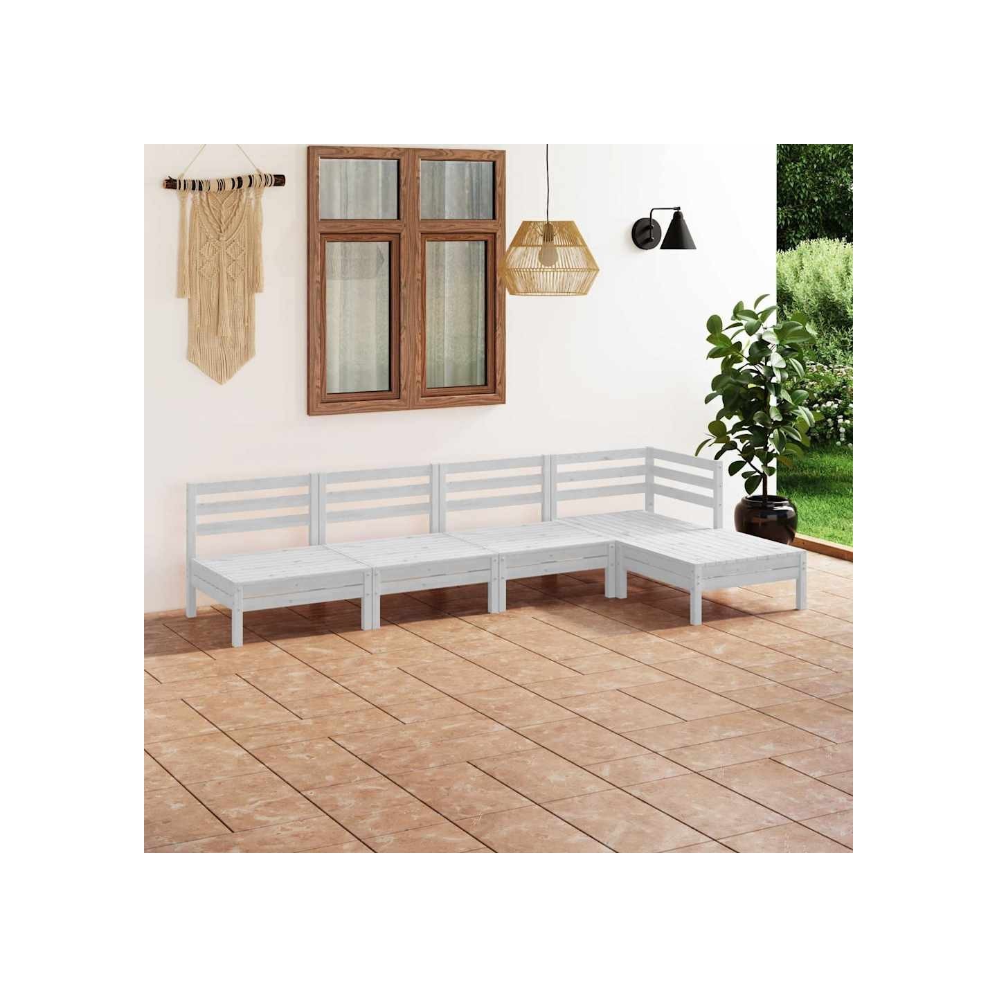 Salon de jardin 5 pcs Bois de pin massif Blanc