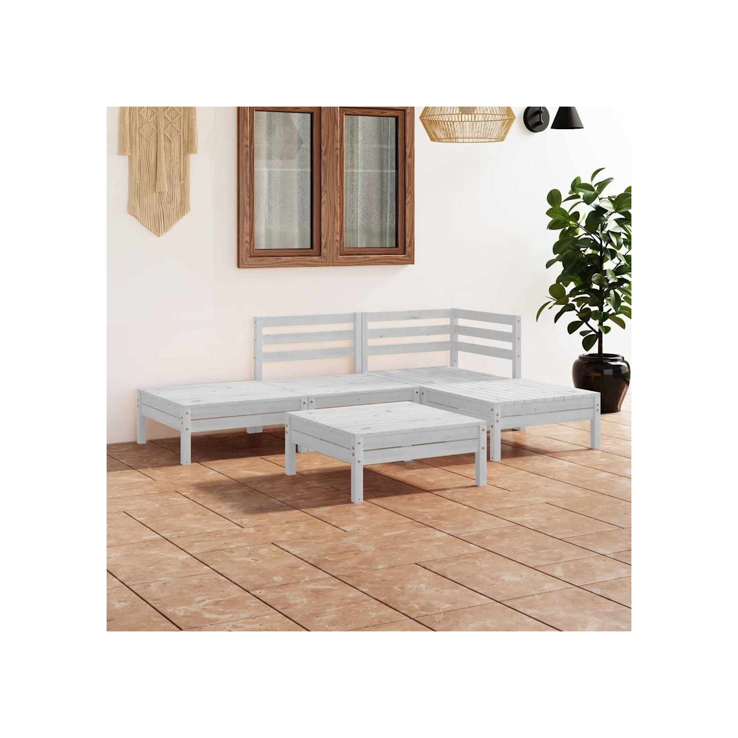 Salon de jardin 5 pcs Bois de pin massif Blanc