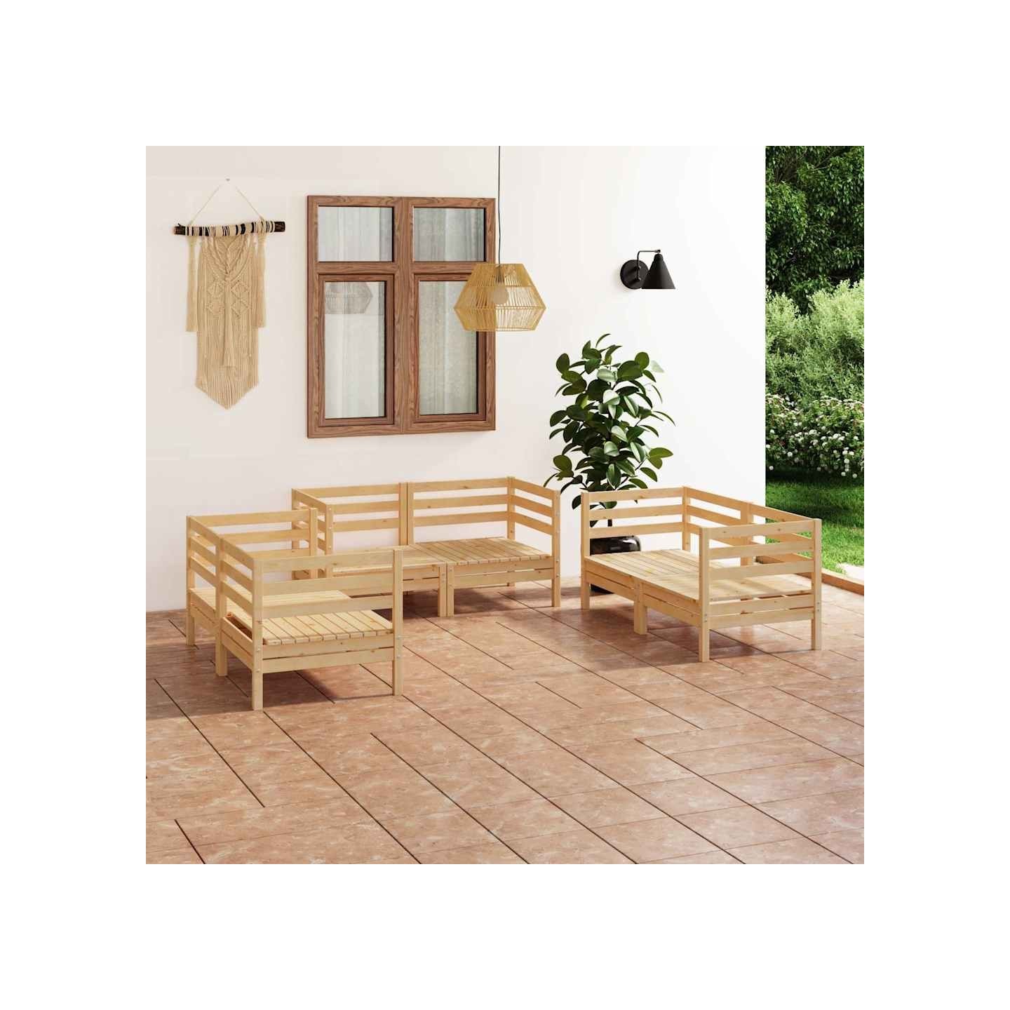 Salon de jardin 6 pcs Bois de pin massif