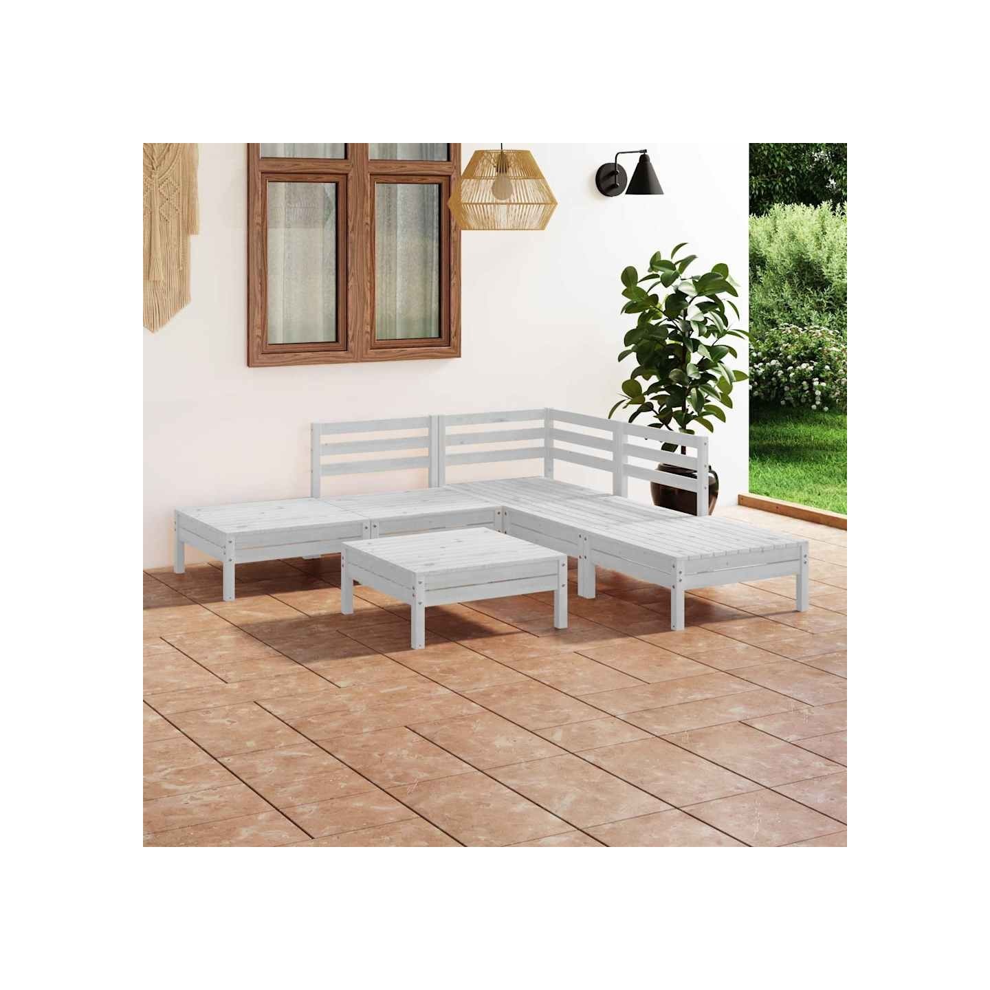 Salon de jardin 6 pcs Bois de pin massif Blanc