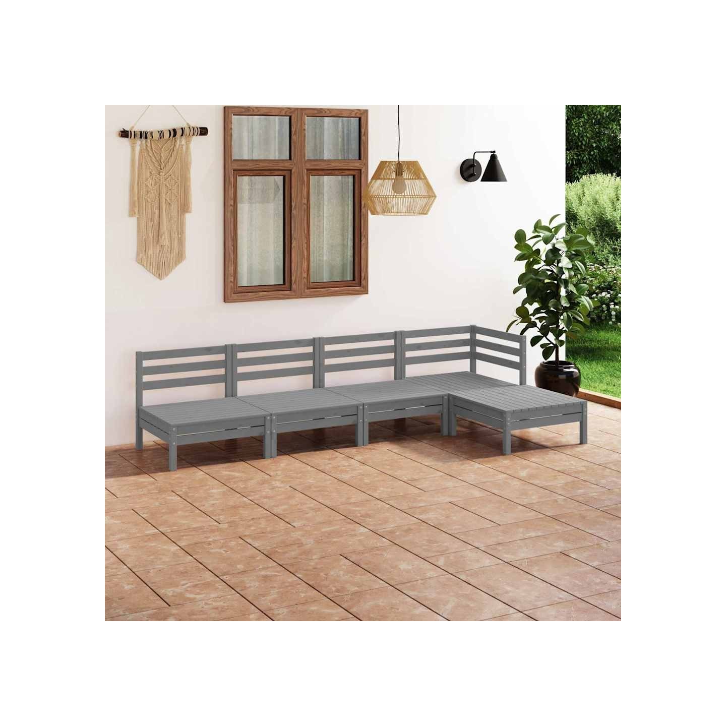 Salon de jardin 5 pcs Bois de pin massif Gris