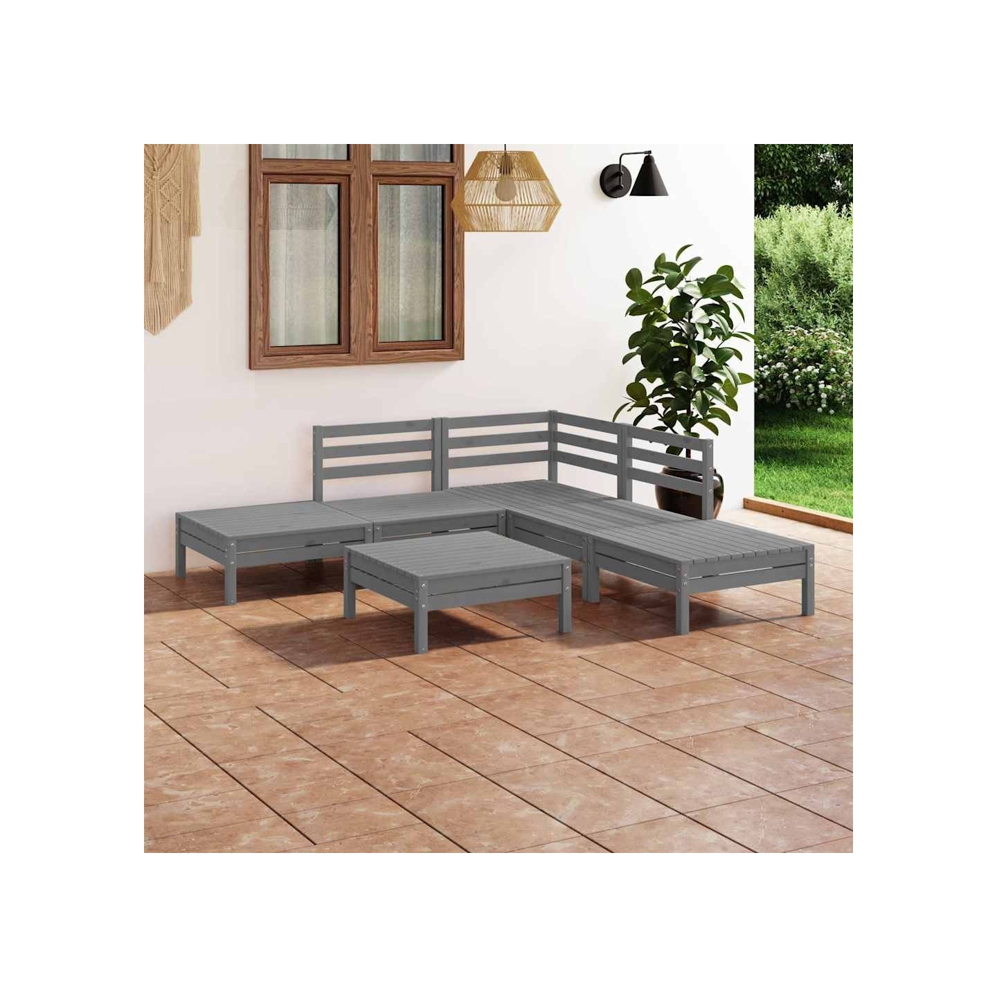 Salon de jardin 6 pcs Bois de pin massif Gris