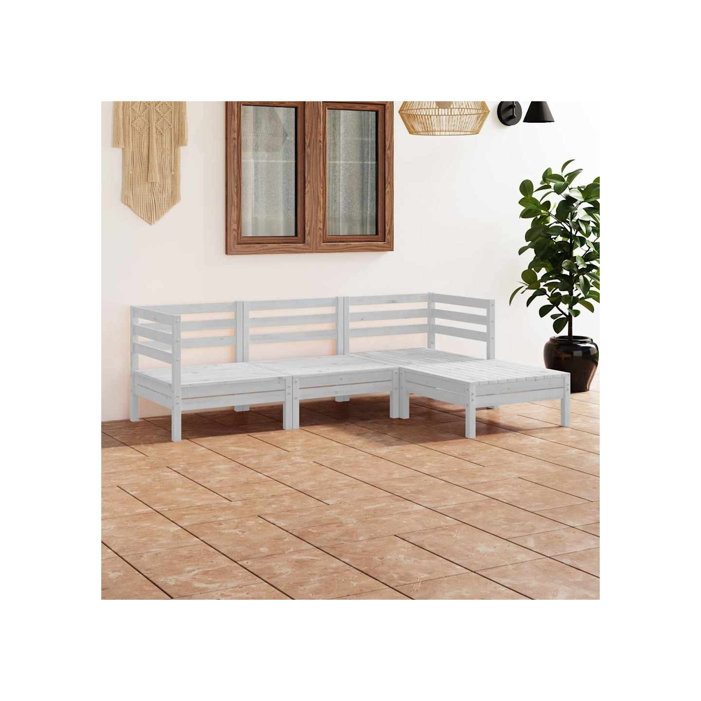 Salon de jardin 4 pcs Bois de pin massif Blanc