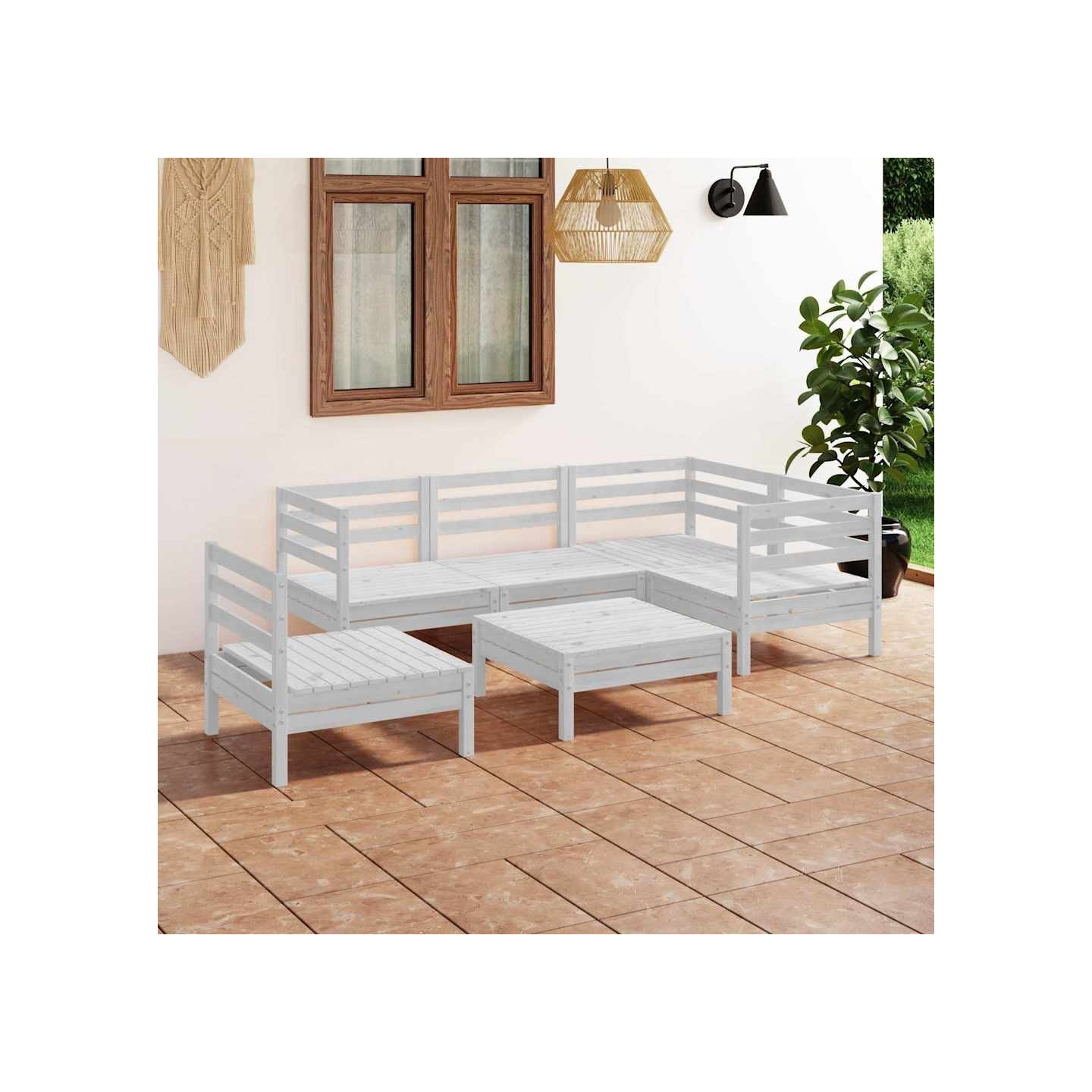 Salon de jardin 6 pcs Bois de pin massif Blanc