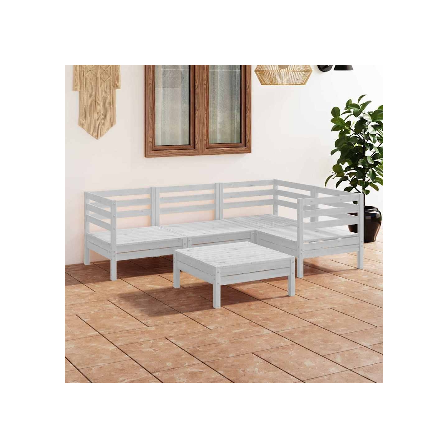 Salon de jardin 5 pcs Bois de pin massif Blanc