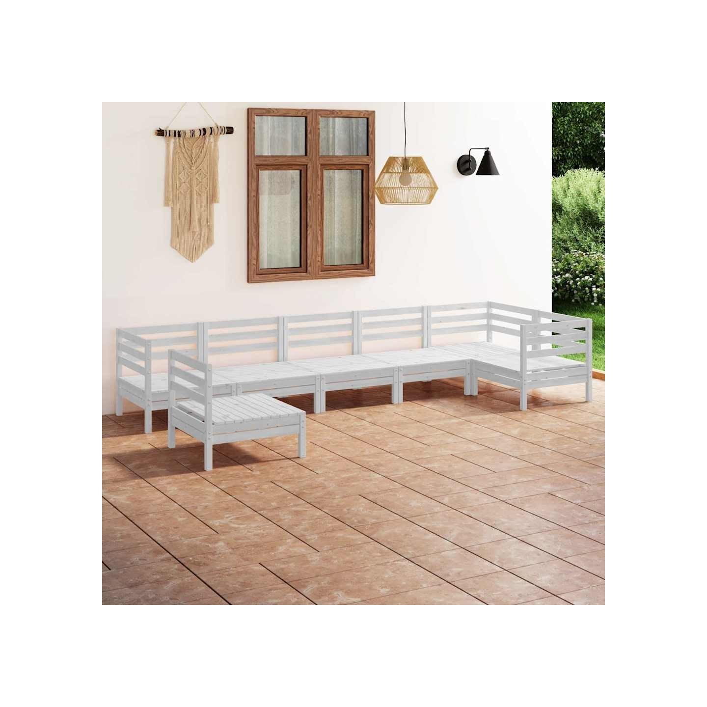 Salon de jardin 7 pcs Bois de pin massif Blanc