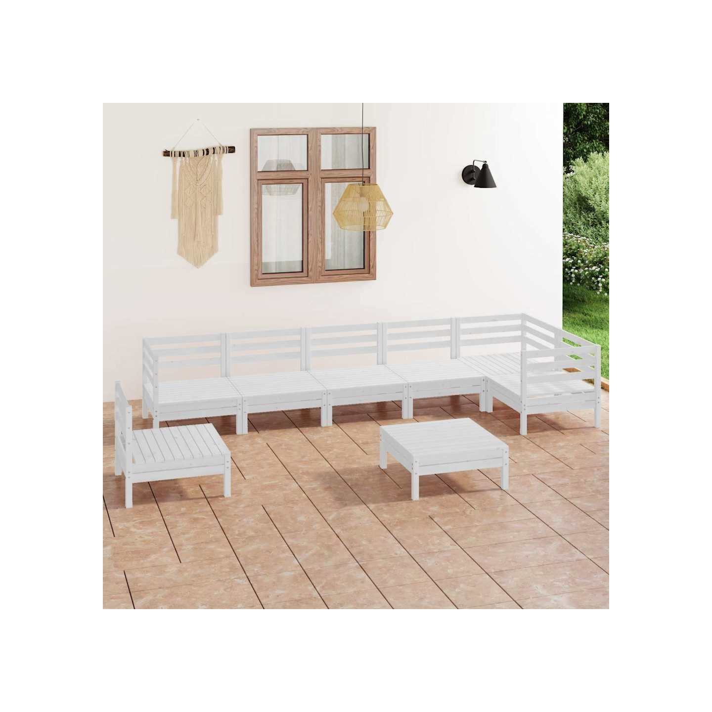 Salon de jardin 8 pcs Bois de pin massif Blanc
