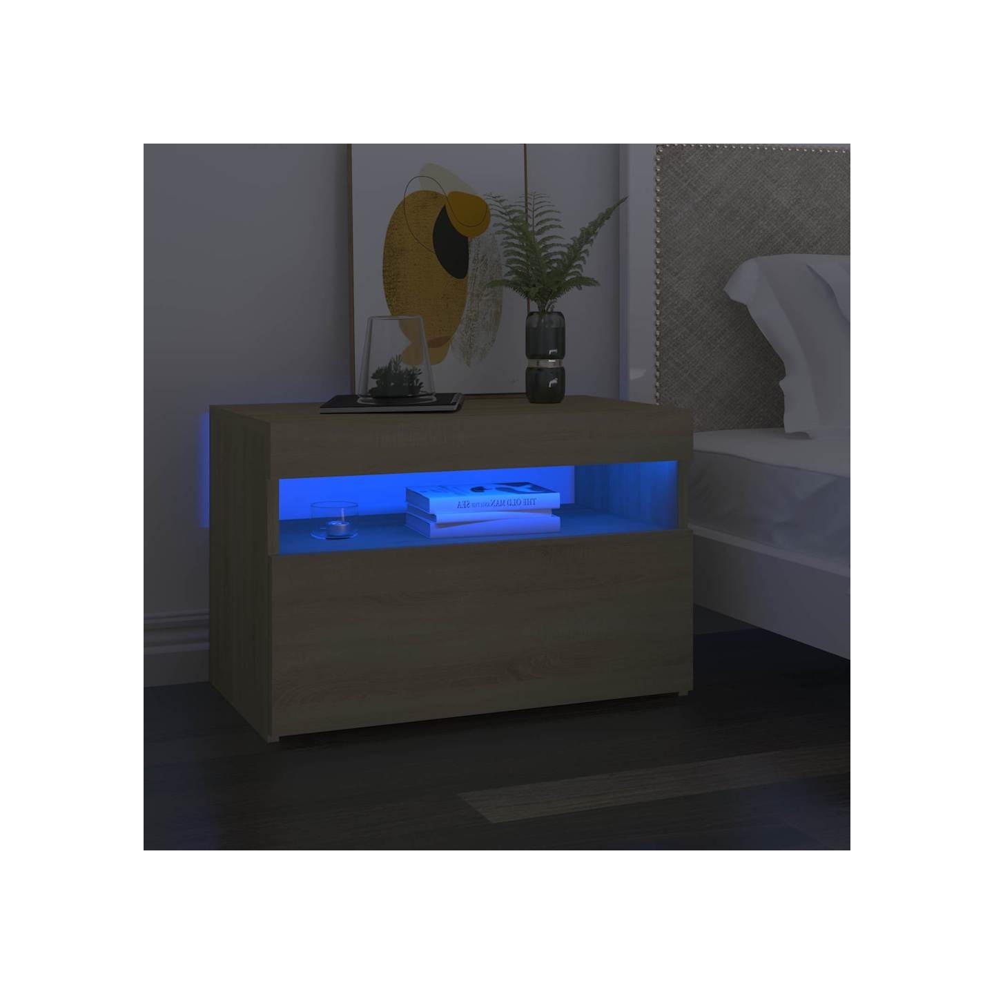 Table de chevet avec lumières LED chêne sonoma 60x35x40 cm