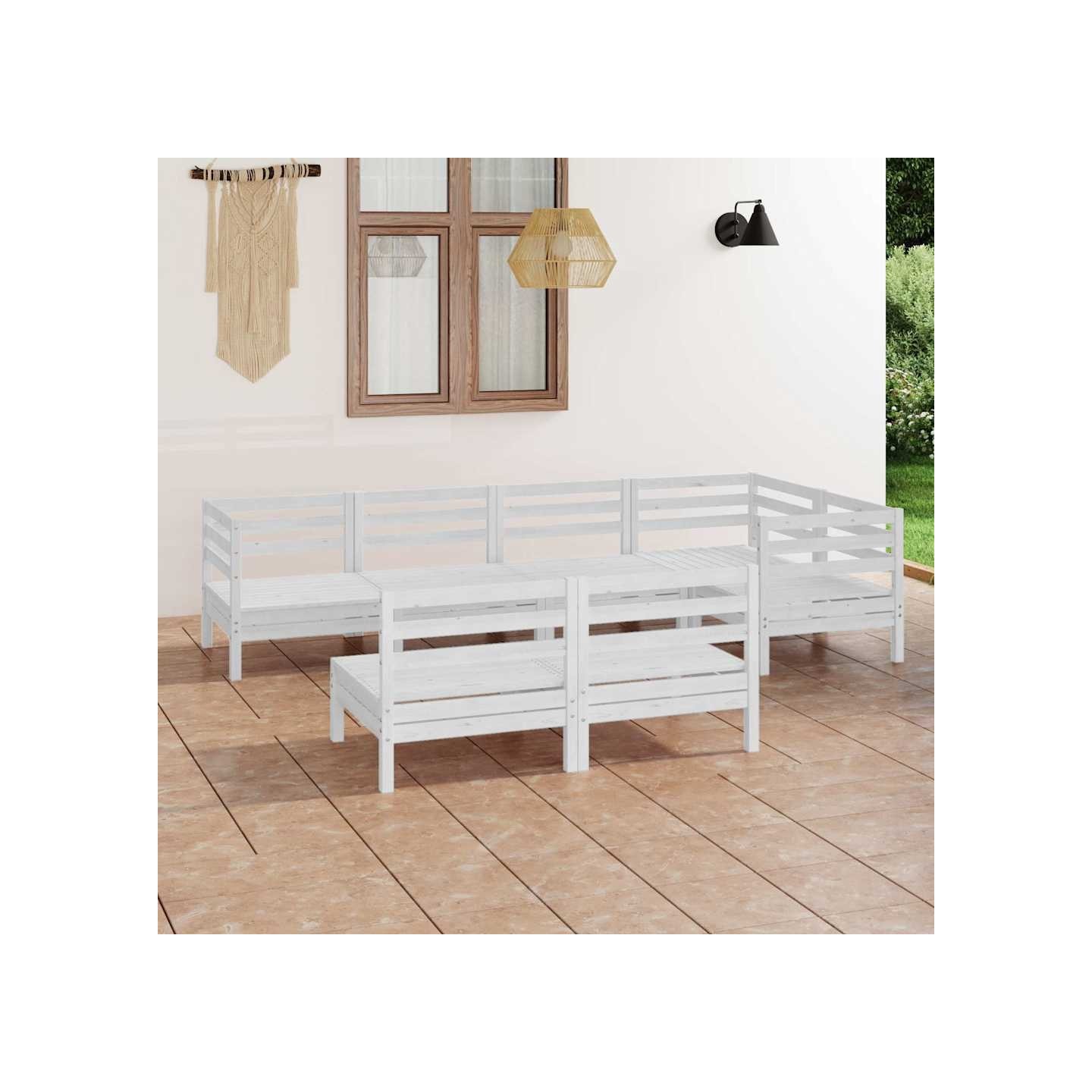Salon de jardin 7 pcs Bois de pin massif Blanc