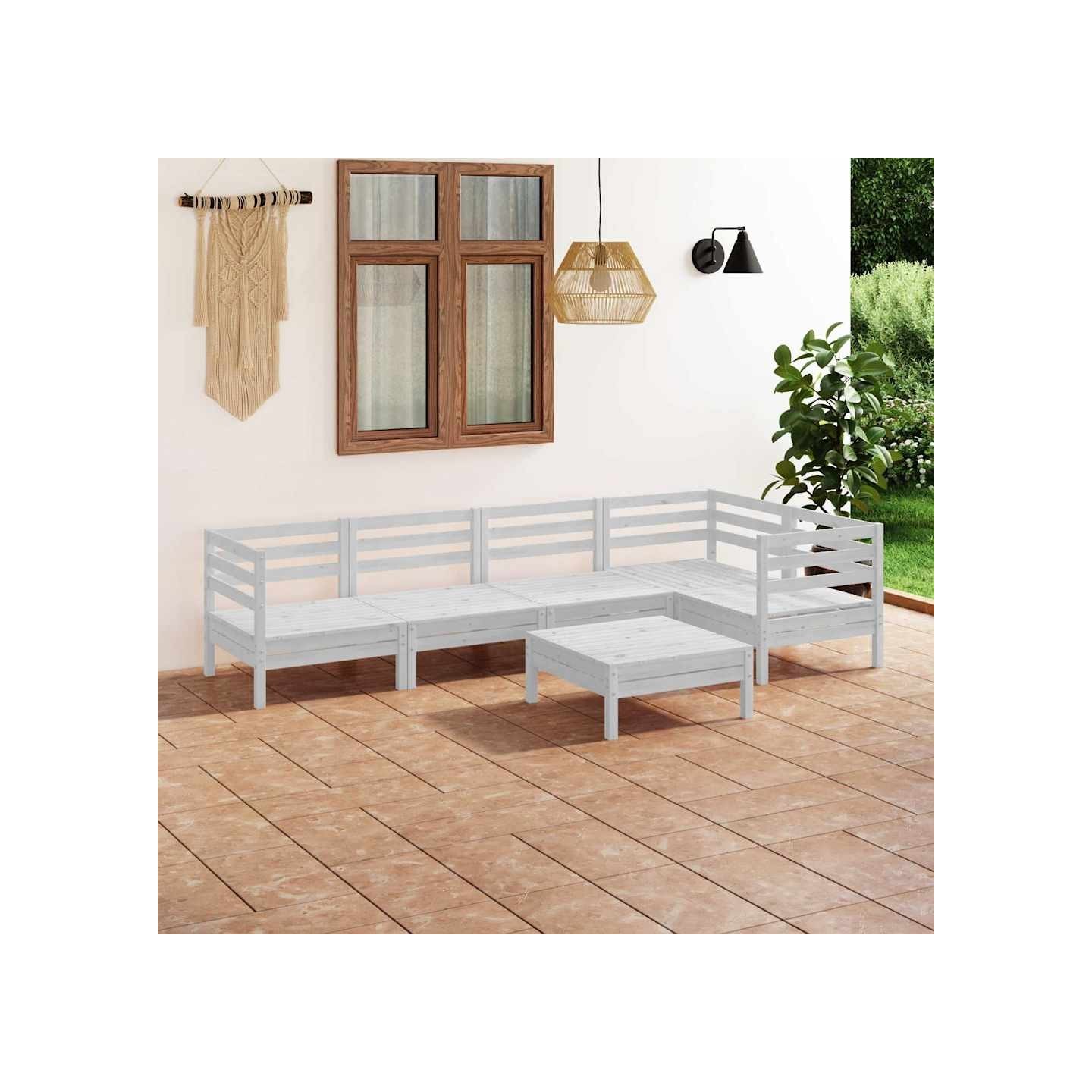 Salon de jardin 6 pcs Bois de pin massif Blanc