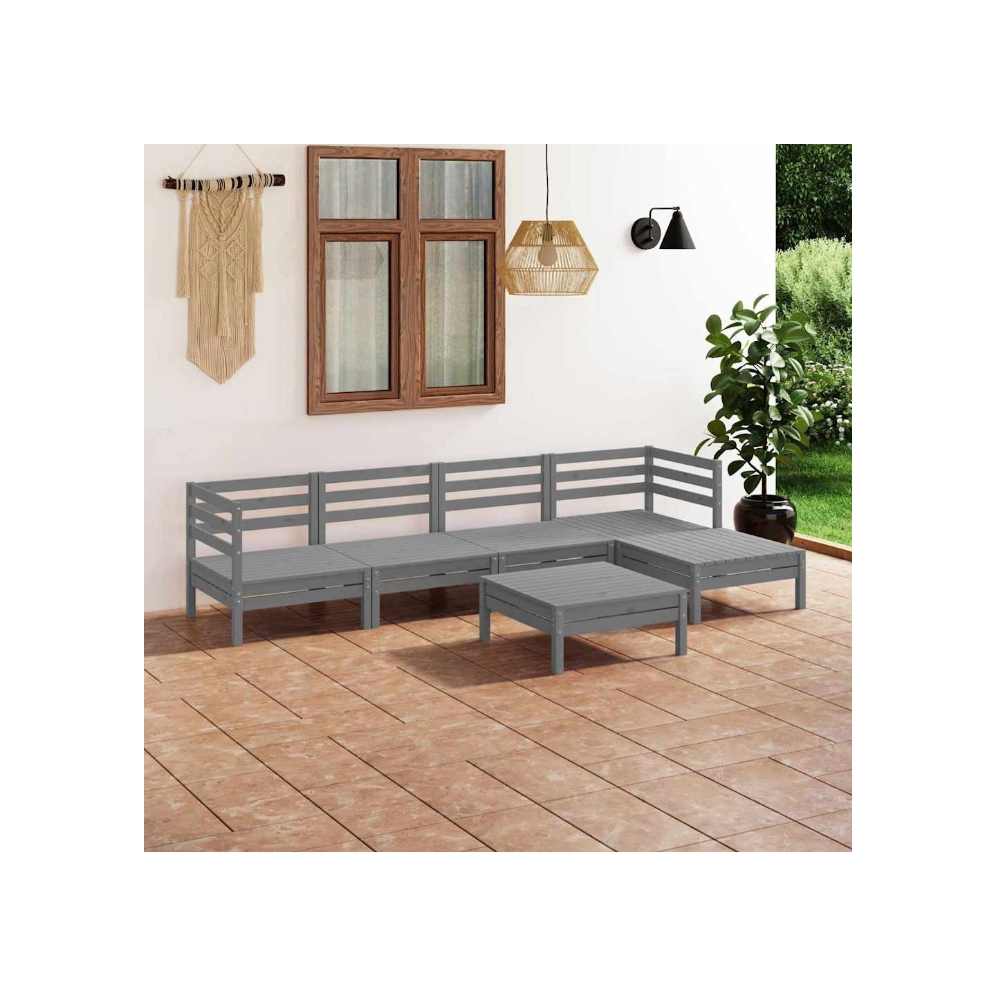 Salon de jardin 6 pcs Bois de pin massif Gris