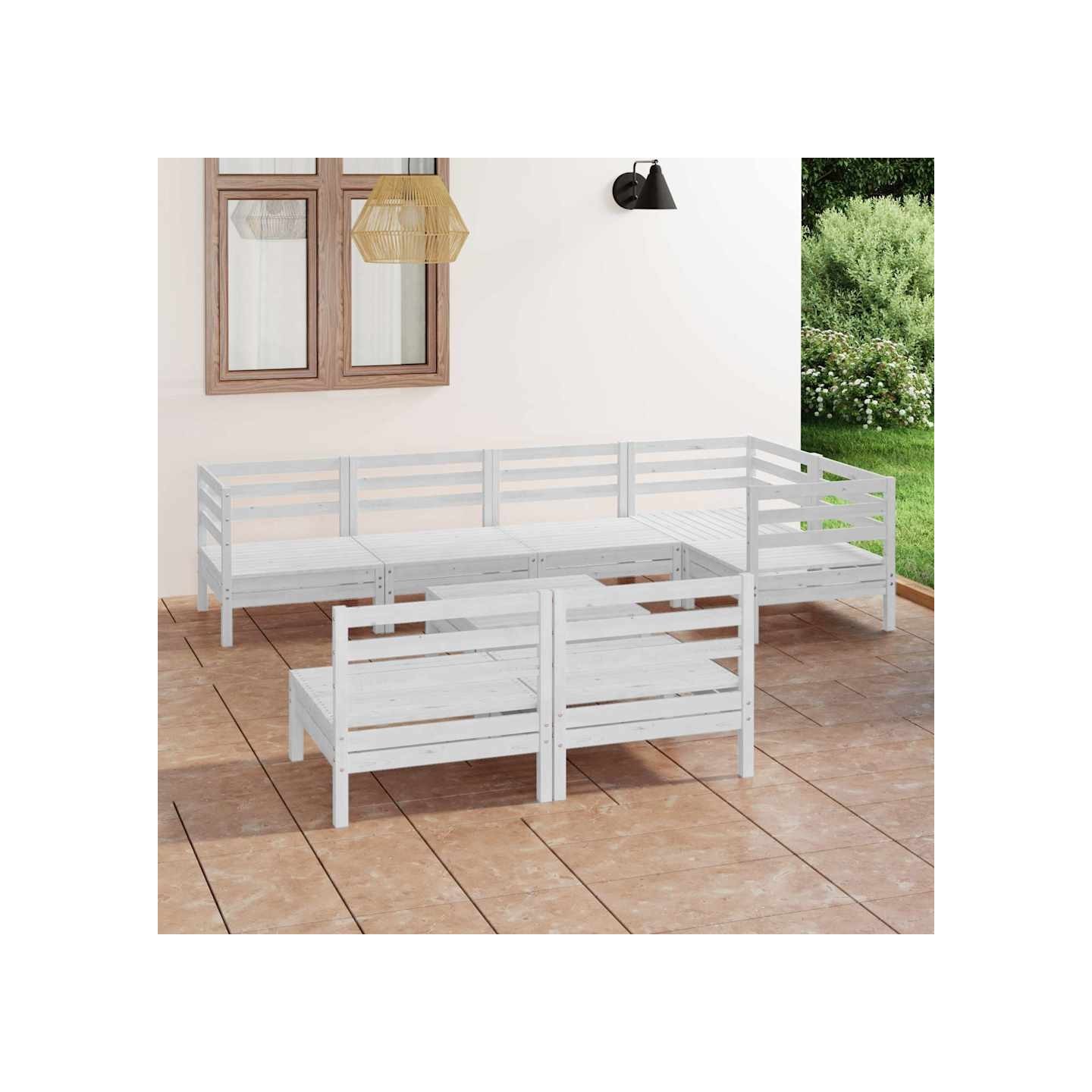 Salon de jardin 8 pcs Bois de pin massif Blanc