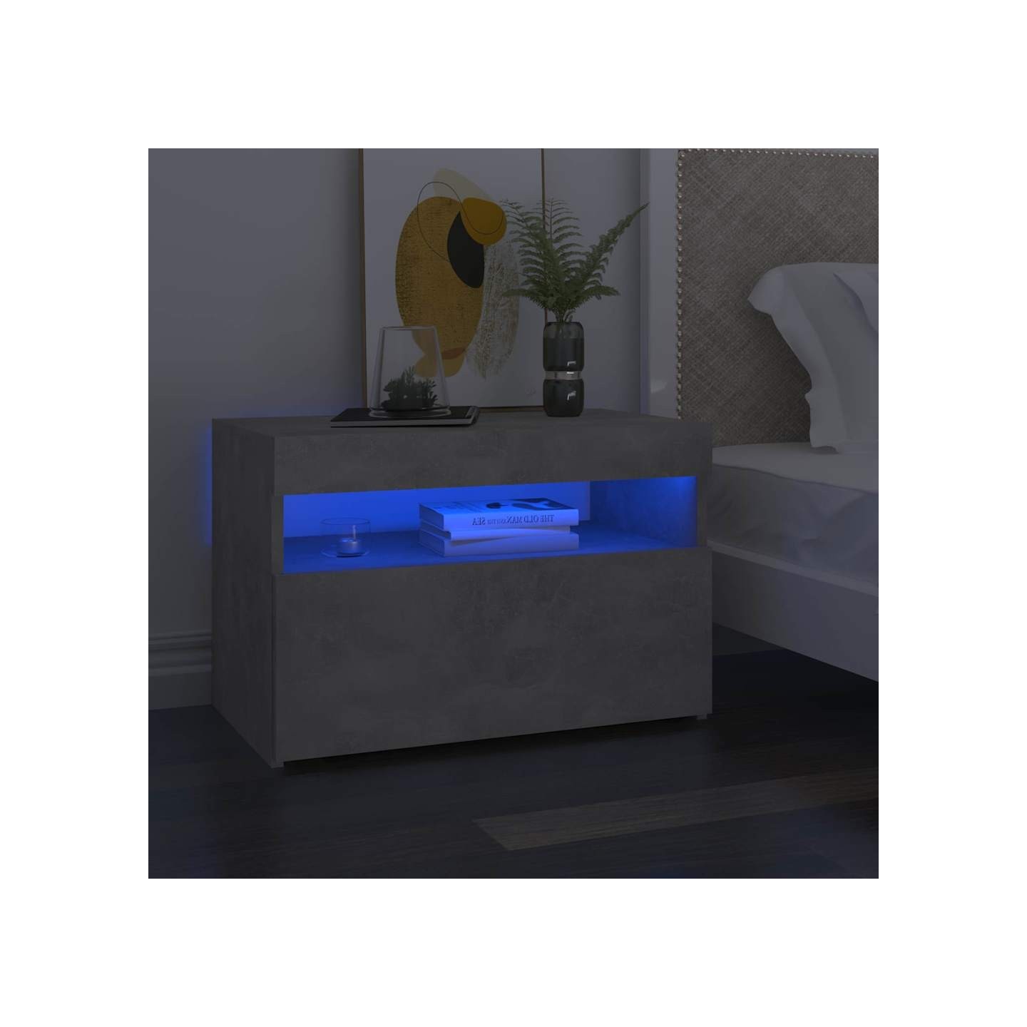 Tables de chevet avec lumières LED 2 pcs gris béton 60x35x40 cm