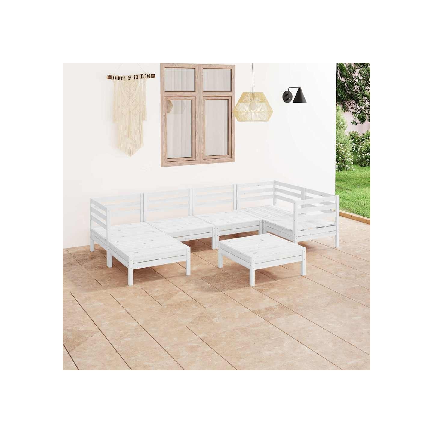 Salon de jardin 7 pcs Bois de pin massif Blanc