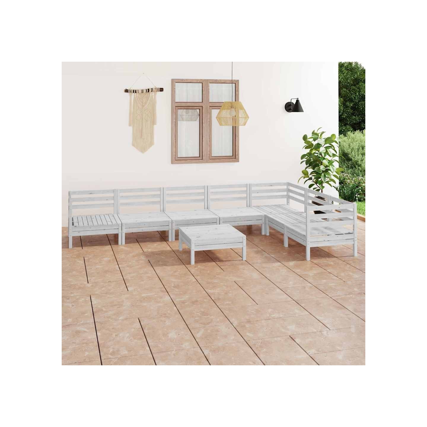 Salon de jardin 8 pcs Bois de pin massif Blanc