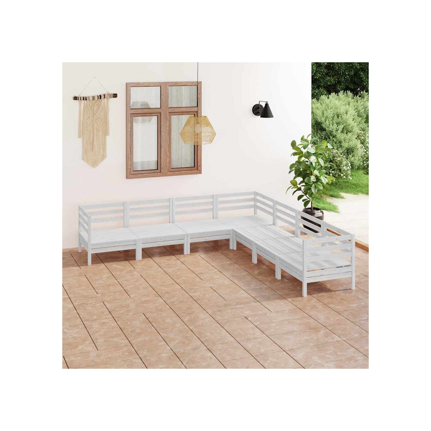 Salon de jardin 7 pcs Bois de pin massif Blanc