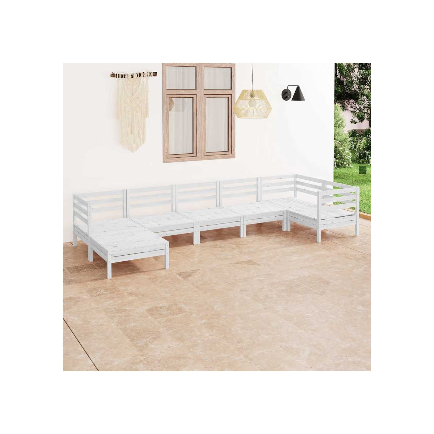 Salon de jardin 7 pcs Bois de pin massif Blanc