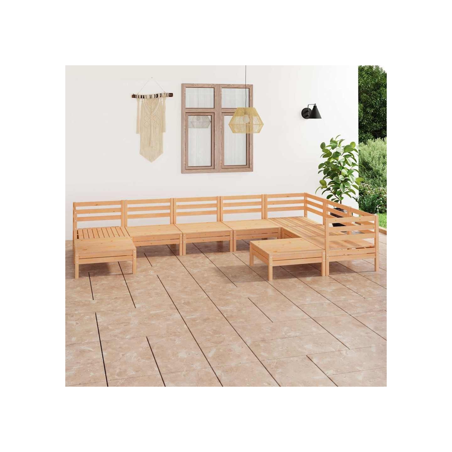 Salon de jardin 9 pcs Bois de pin massif