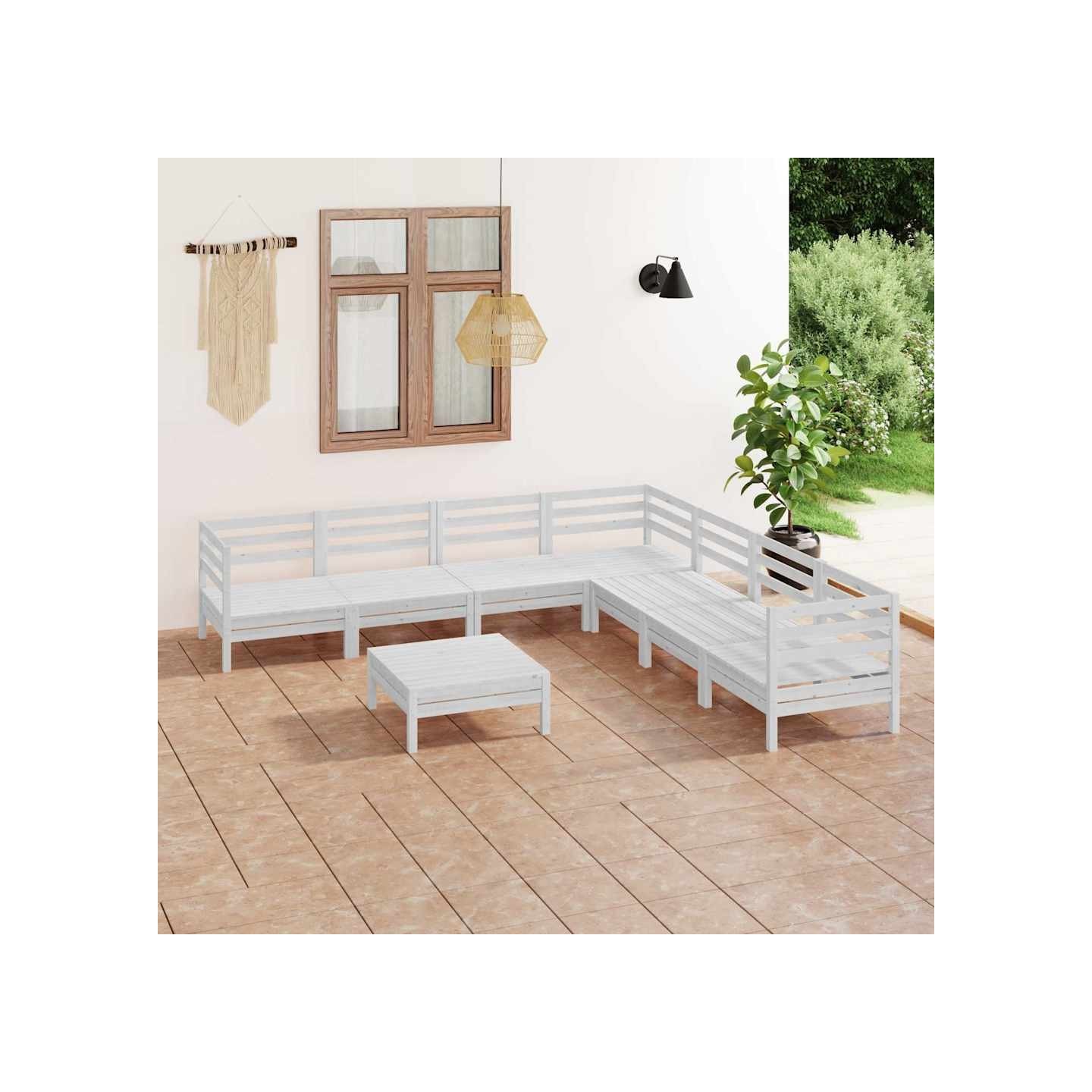 Salon de jardin 8 pcs Bois de pin massif Blanc