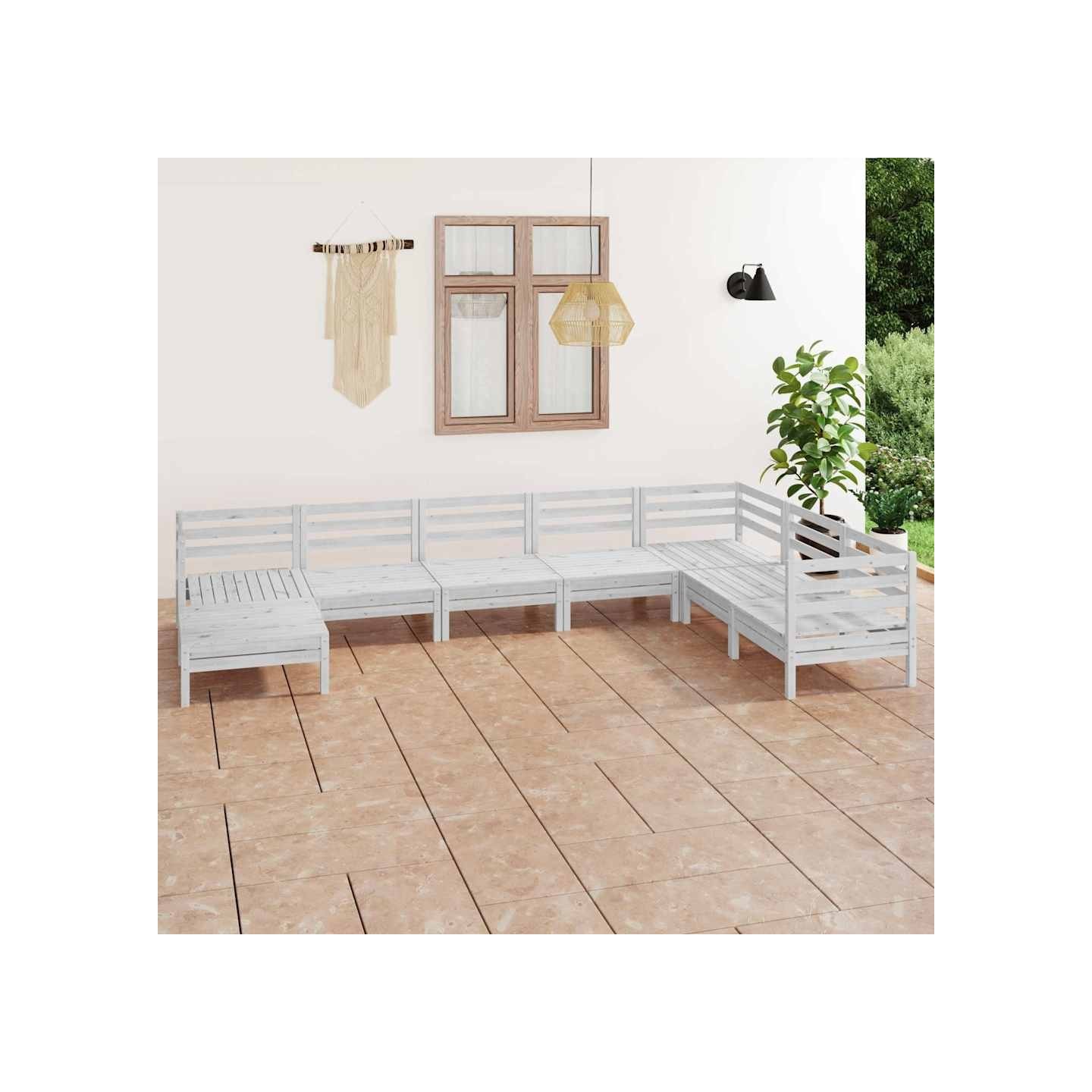 Salon de jardin 8 pcs Bois de pin massif Blanc