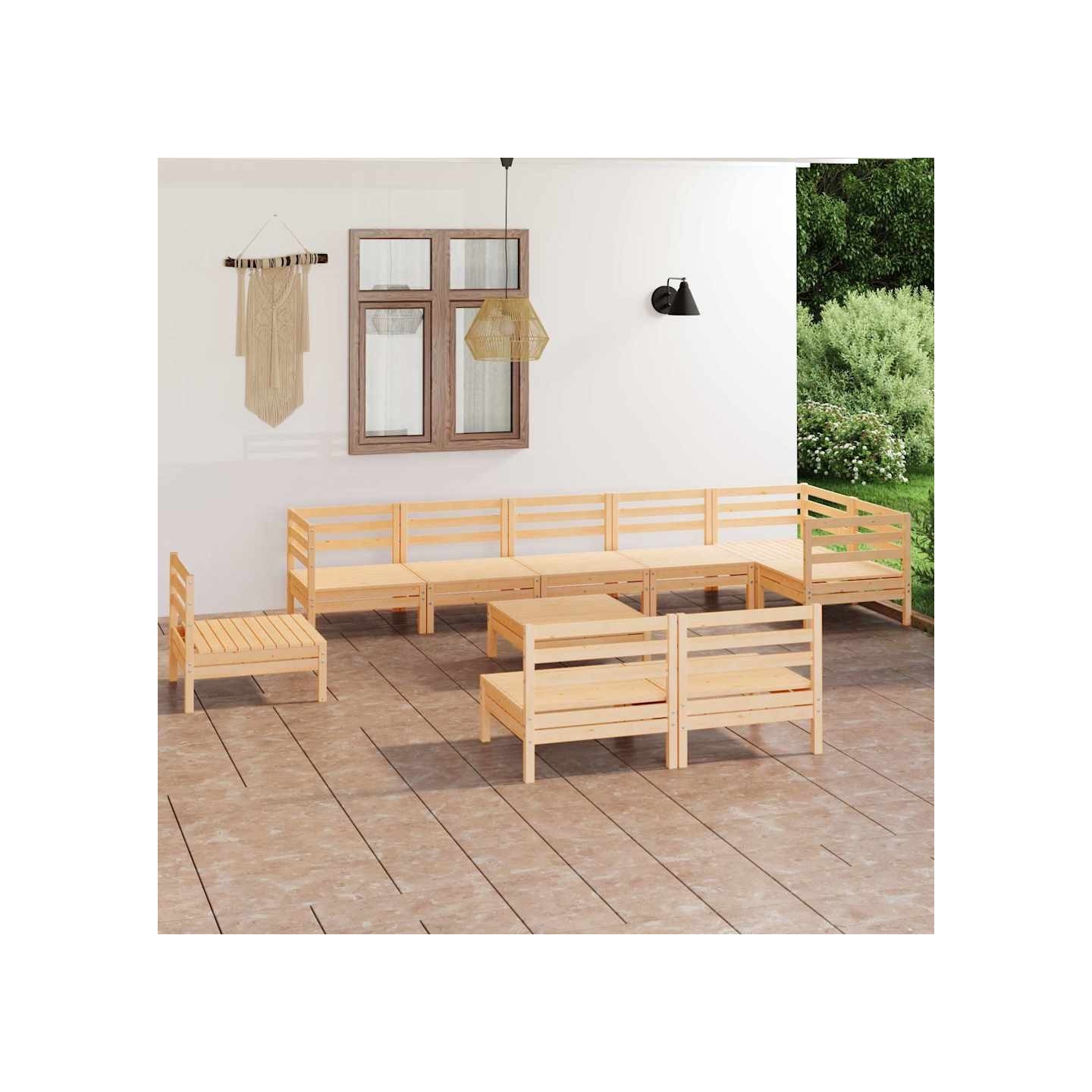 Salon de jardin 10 pcs Bois de pin massif