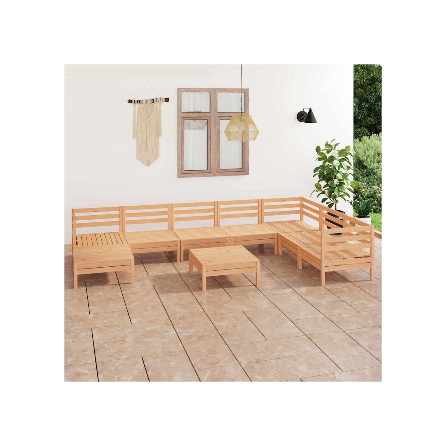 Salon de jardin 9 pcs Bois de pin massif