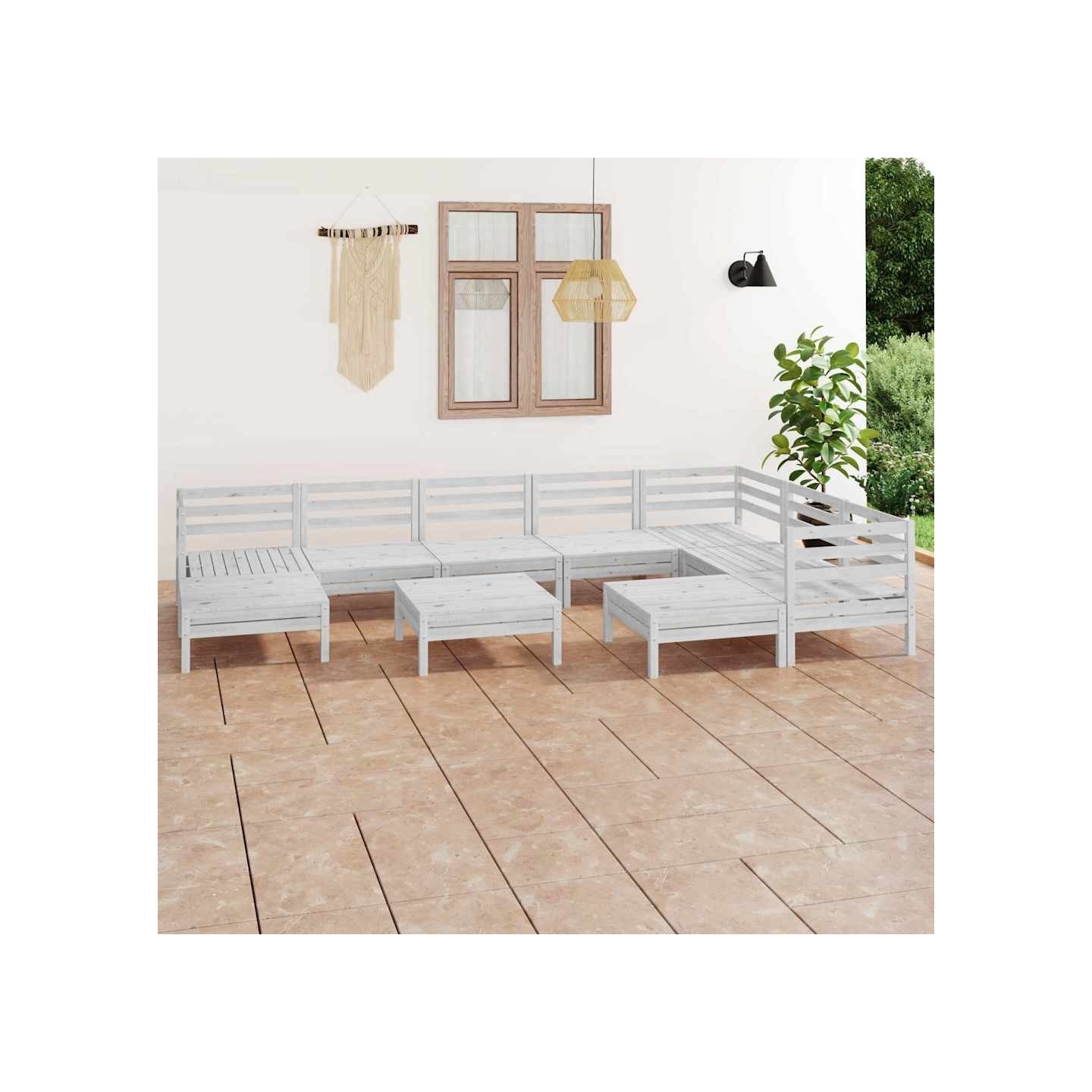 Salon de jardin 10 pcs Bois de pin massif Blanc