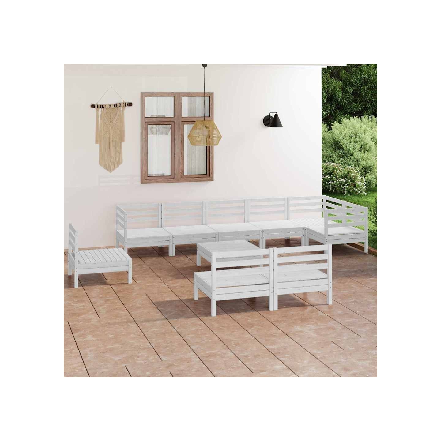Salon de jardin 10 pcs Bois de pin massif Blanc