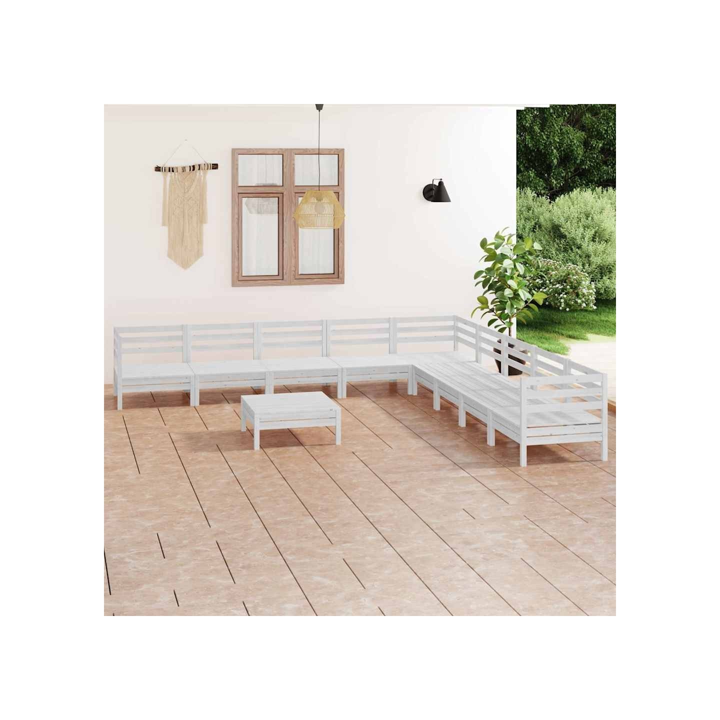 Salon de jardin 10 pcs Bois de pin massif Blanc