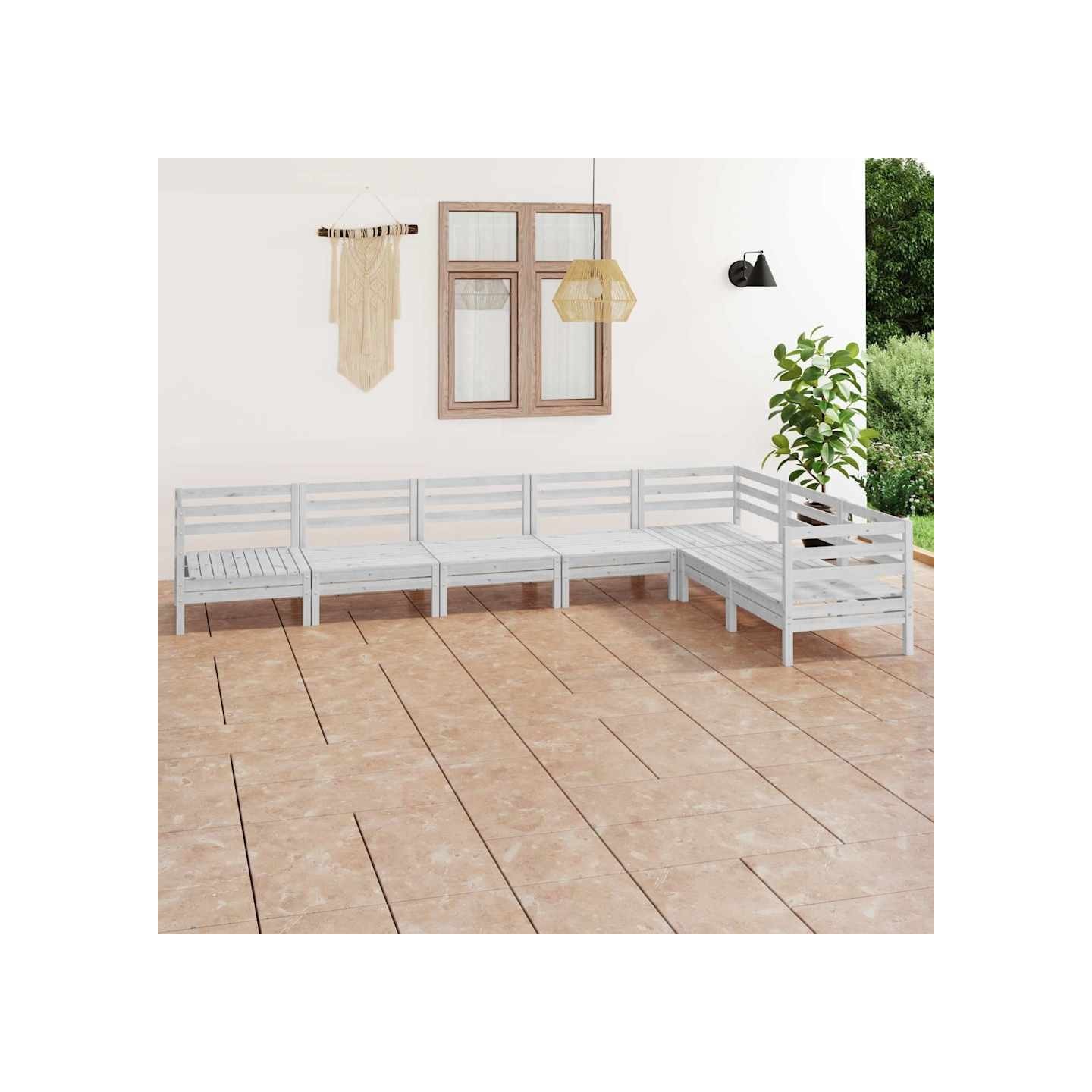 Salon de jardin 7 pcs Bois de pin massif Blanc