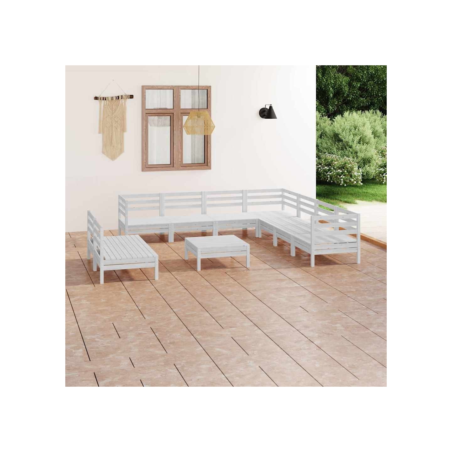 Salon de jardin 10 pcs Bois de pin massif Blanc
