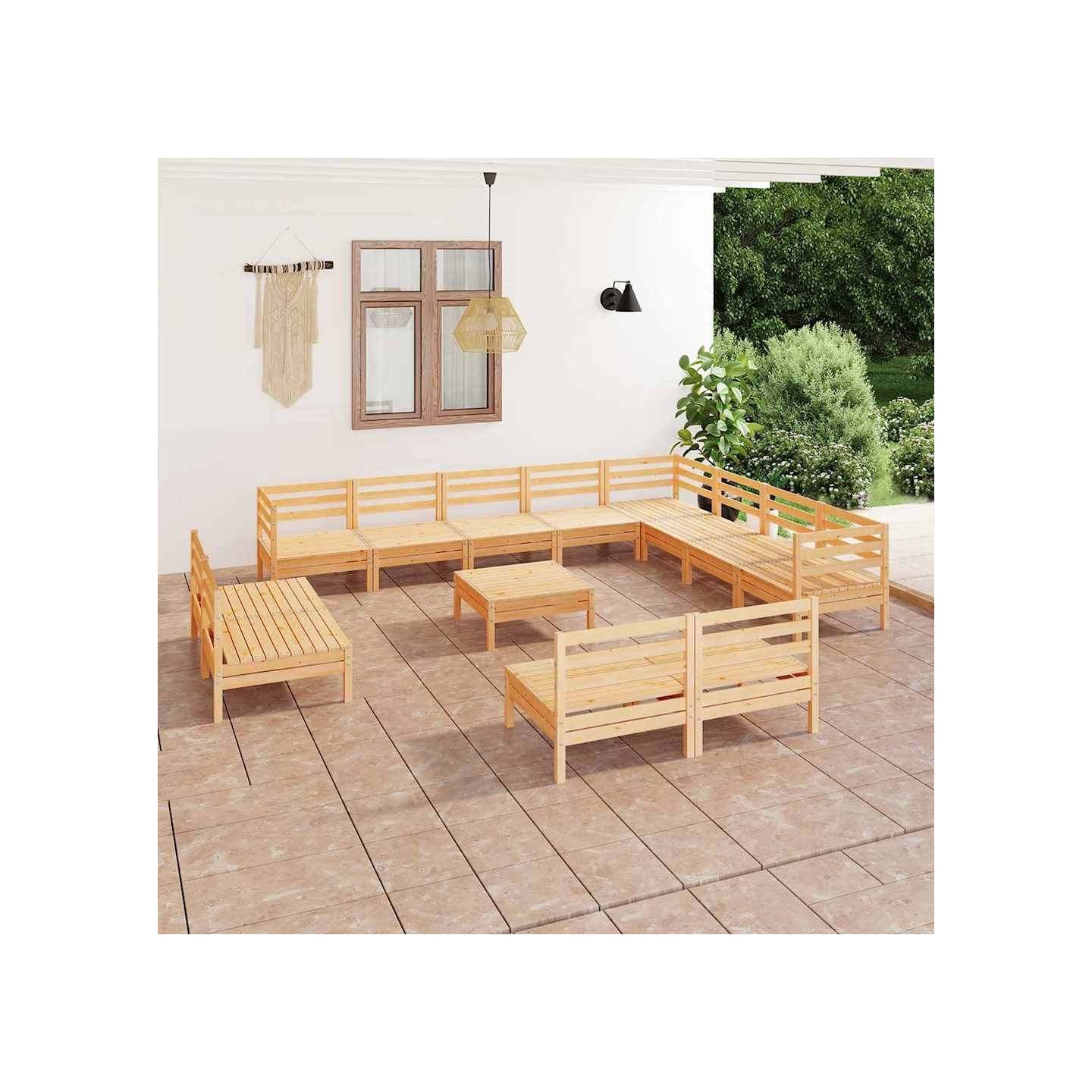 Salon de jardin 13 pcs Bois de pin massif