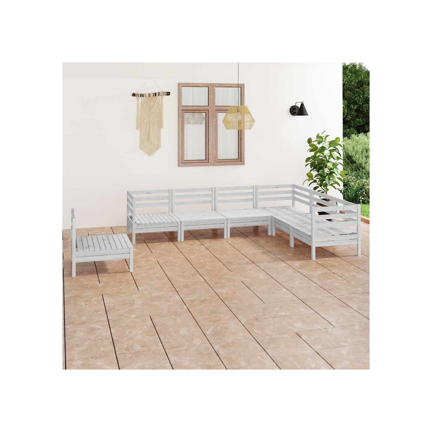 Salon de jardin 7 pcs Bois de pin massif Blanc
