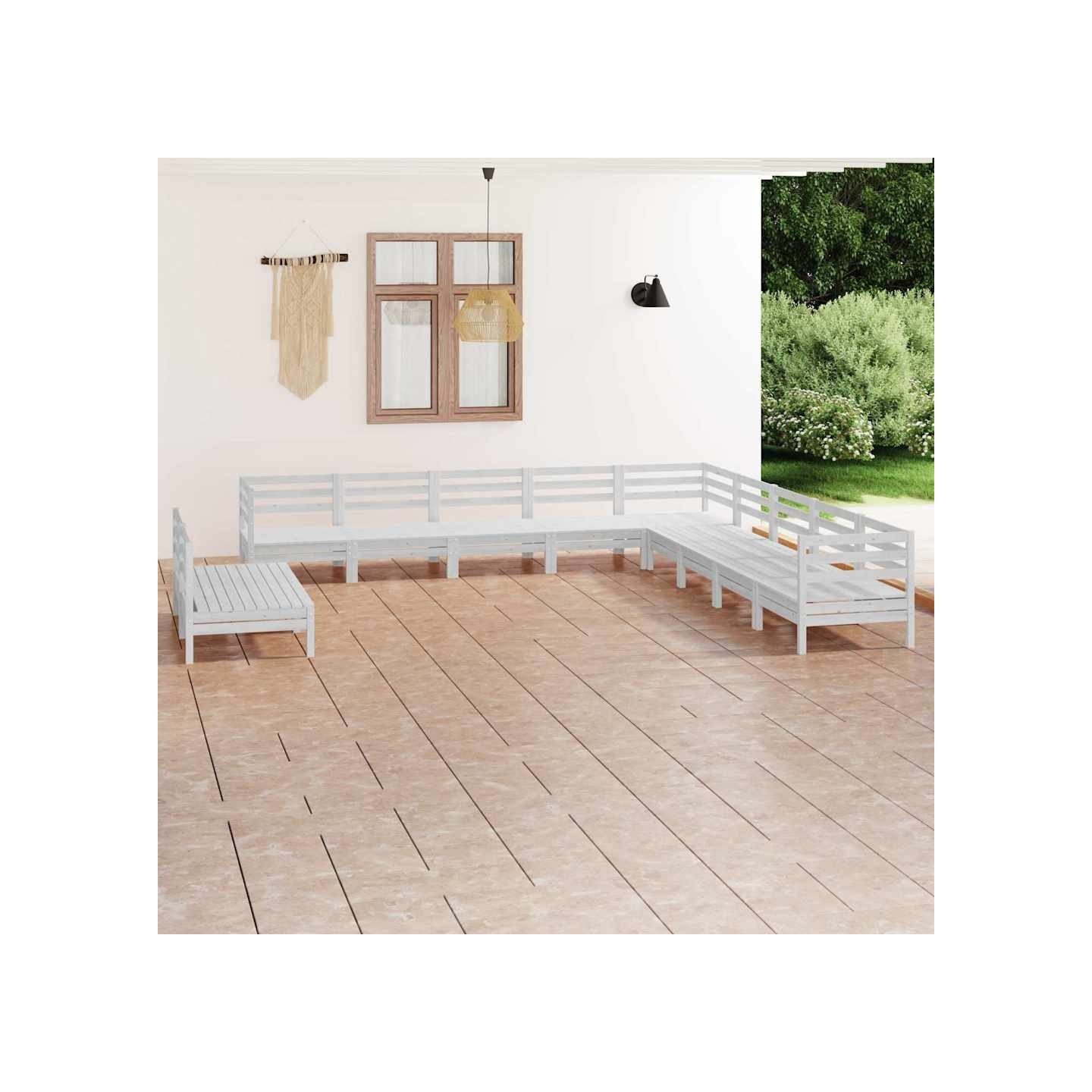 Salon de jardin 11 pcs Bois de pin massif Blanc