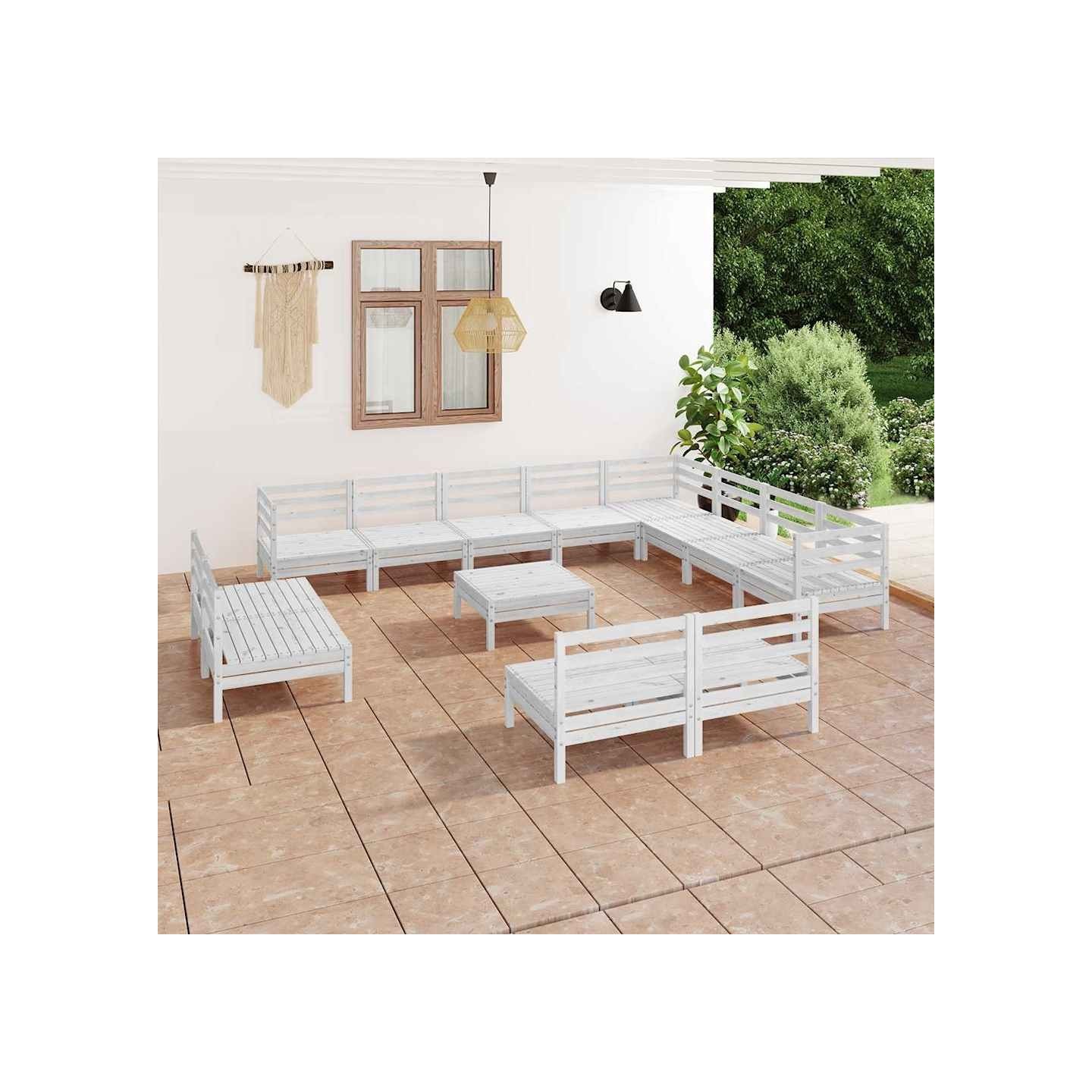 Salon de jardin 13 pcs Bois de pin massif Blanc