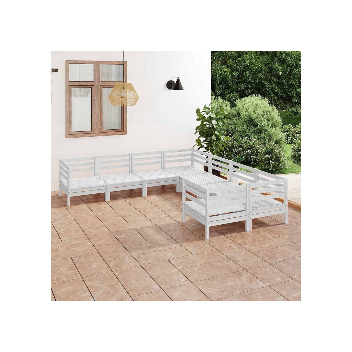 Salon de jardin 8 pcs Bois de pin massif Blanc