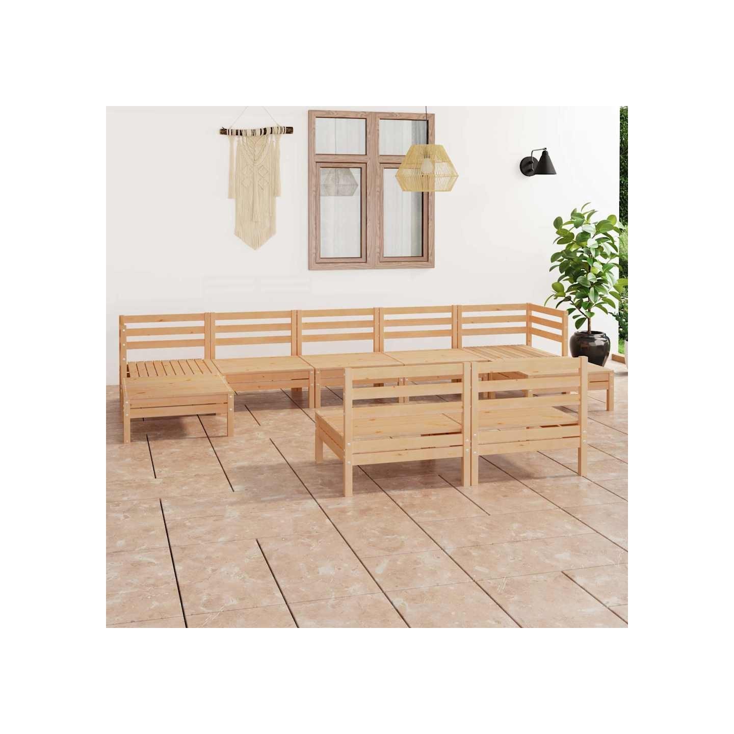 Salon de jardin 9 pcs Bois de pin massif