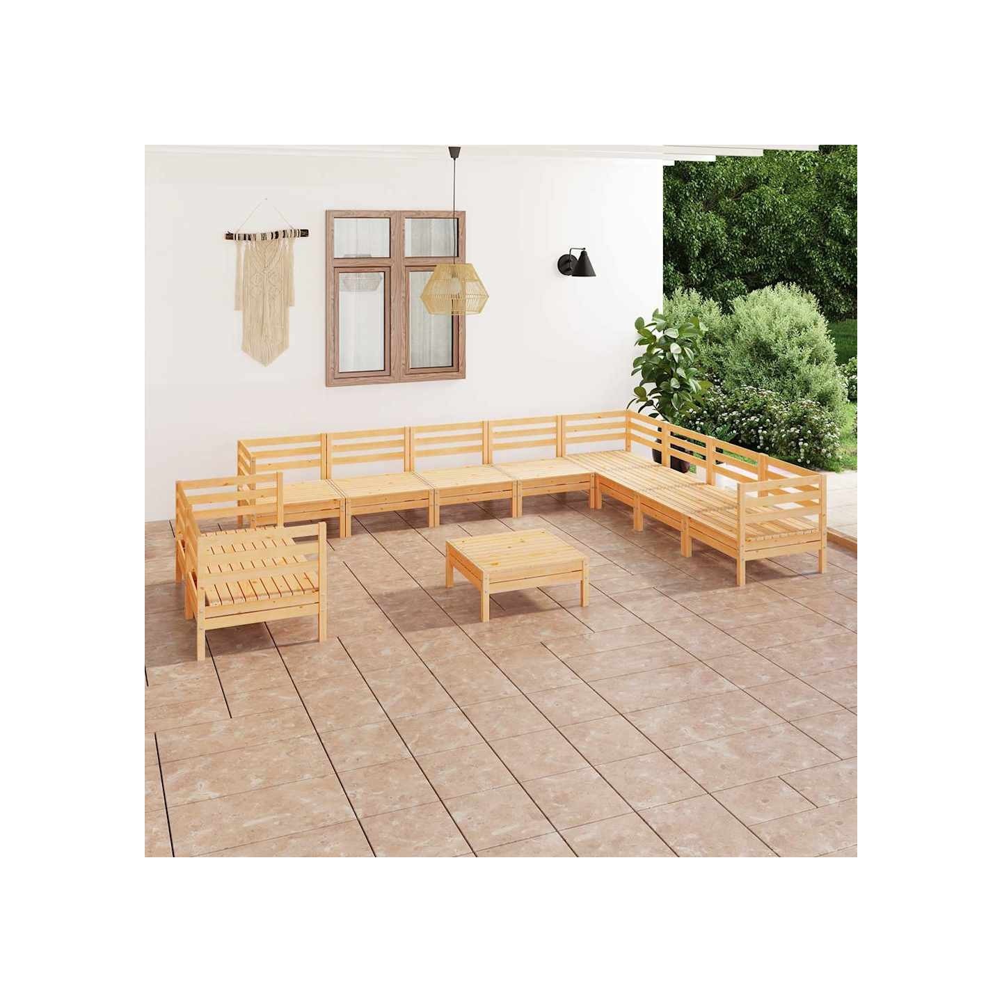 Salon de jardin 11 pcs Bois de pin massif