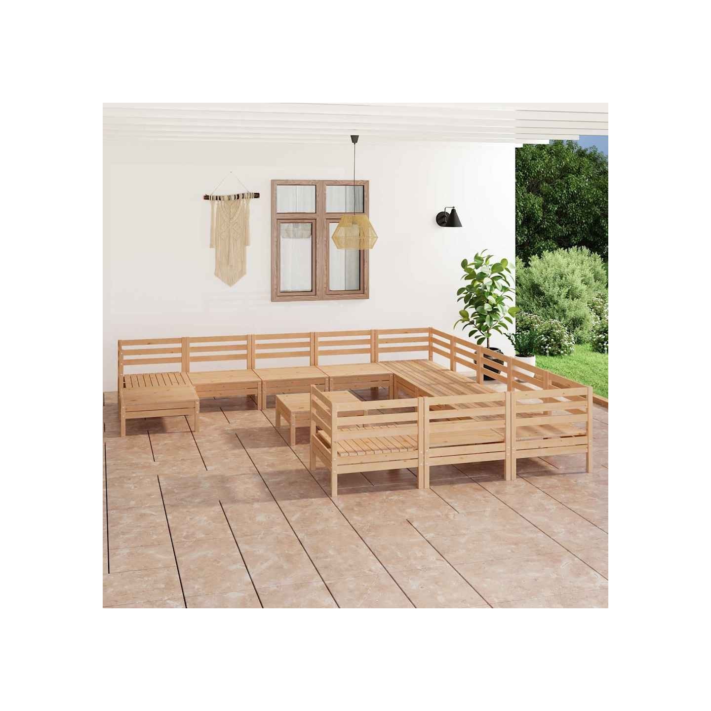 Salon de jardin 13 pcs Bois de pin massif