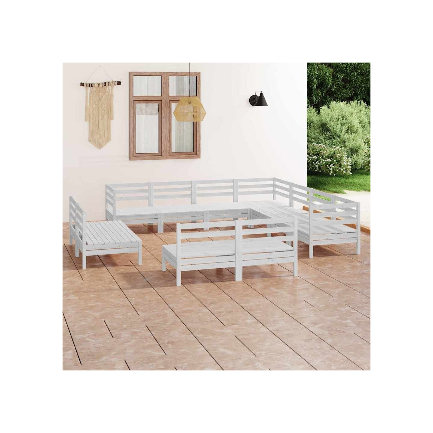 Salon de jardin 11 pcs Bois de pin massif Blanc